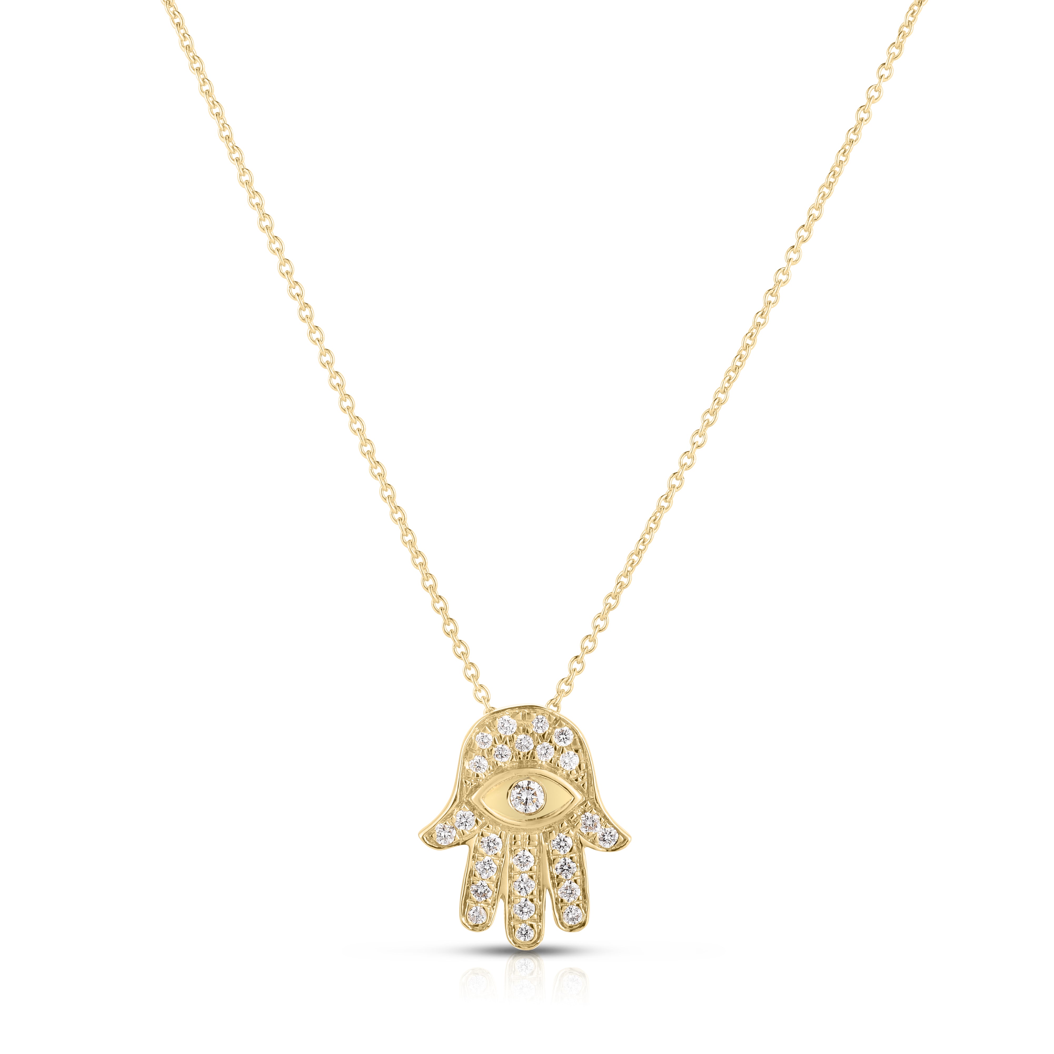 18K YELLOW GOLD TINY TREASURES DIAMOND HAMSA NECKLACE