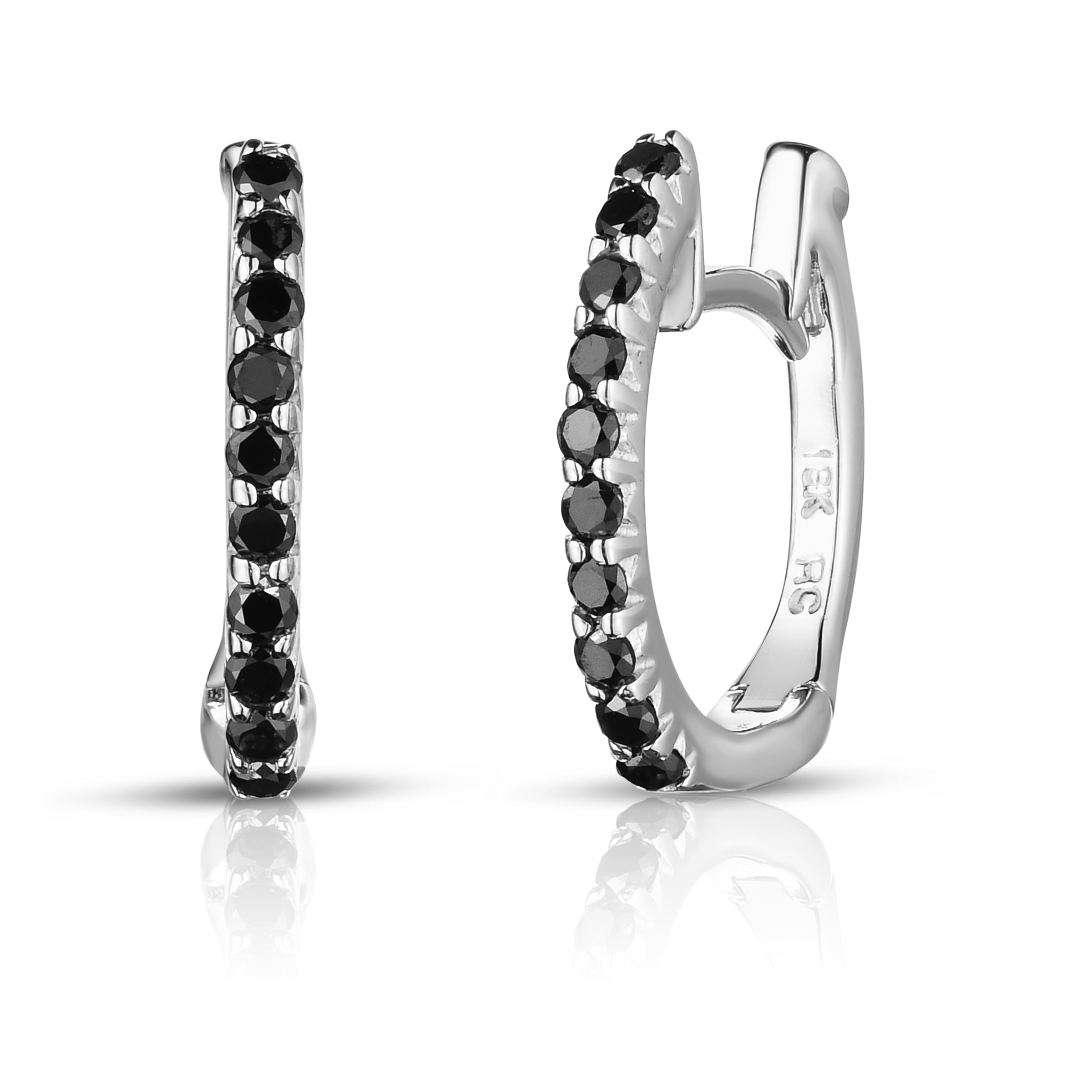 18K WHITE GOLD PERFECT DIAMOND HOOP® PAVE BLACK DIAMOND HUGGY EARRINGS