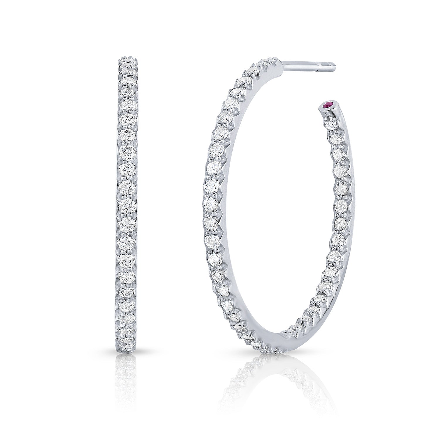 18K WHITE GOLD THE PERFECT DIAMOND HOOP® MEDIUM INSIDE OUTSIDE OPEN BACK EARRINGS