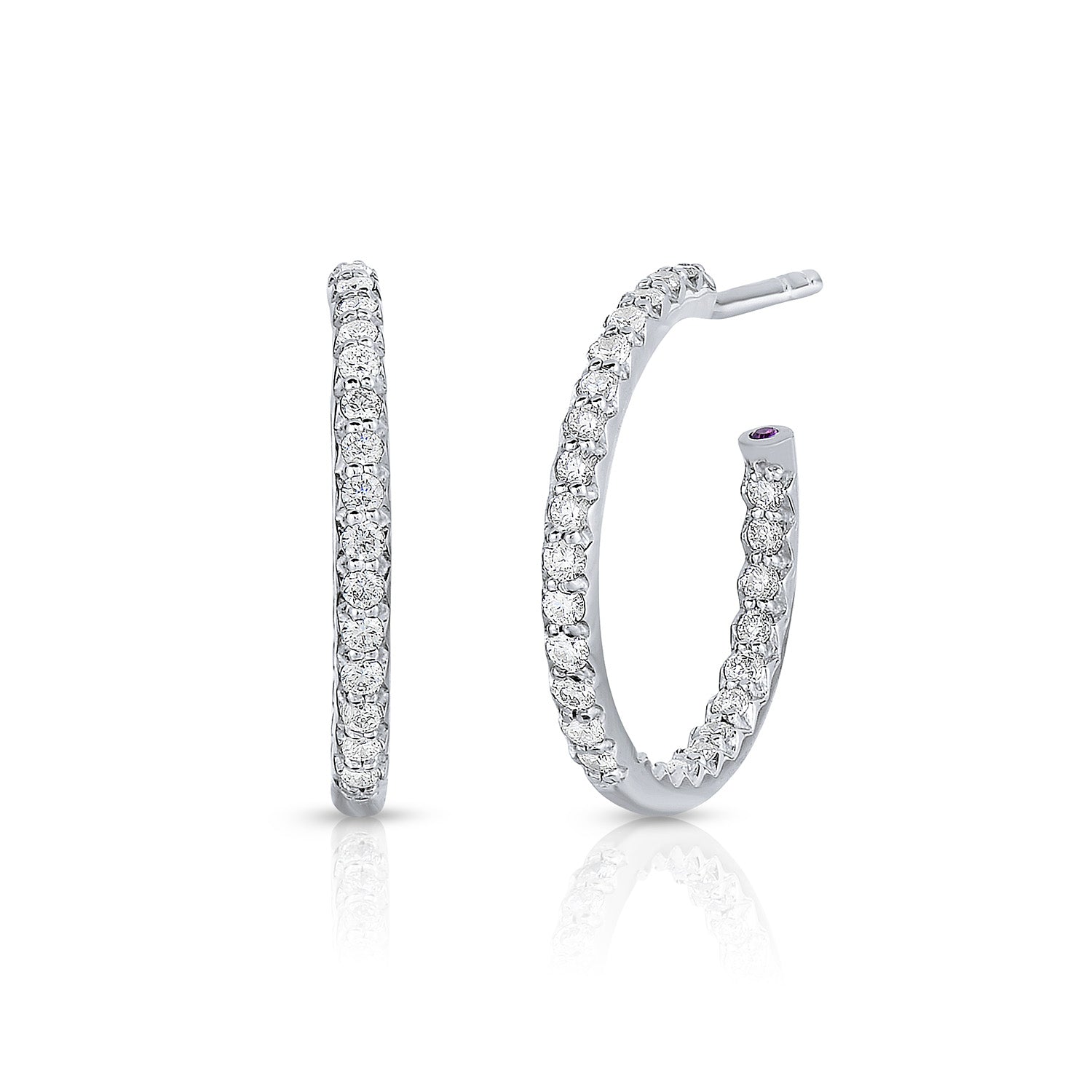 18K WHITE GOLD THE PERFECT DIAMOND HOOP® X SMALL INSIDE OUTSIDE OPEN BACK EARRINGS
