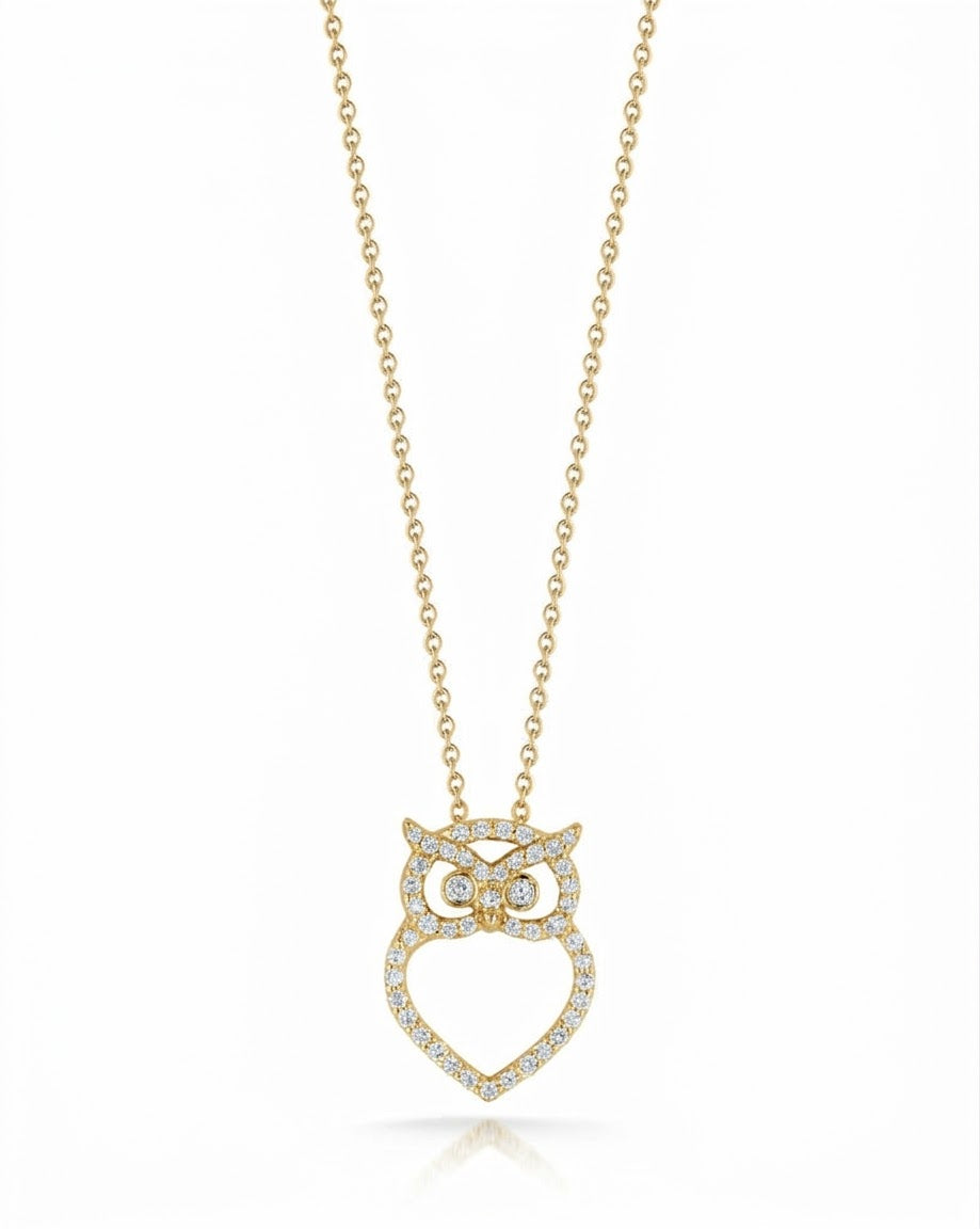 18K YELLOW GOLD TINY TREASURES DIAMOND OUTLINE OWL NECKLACE