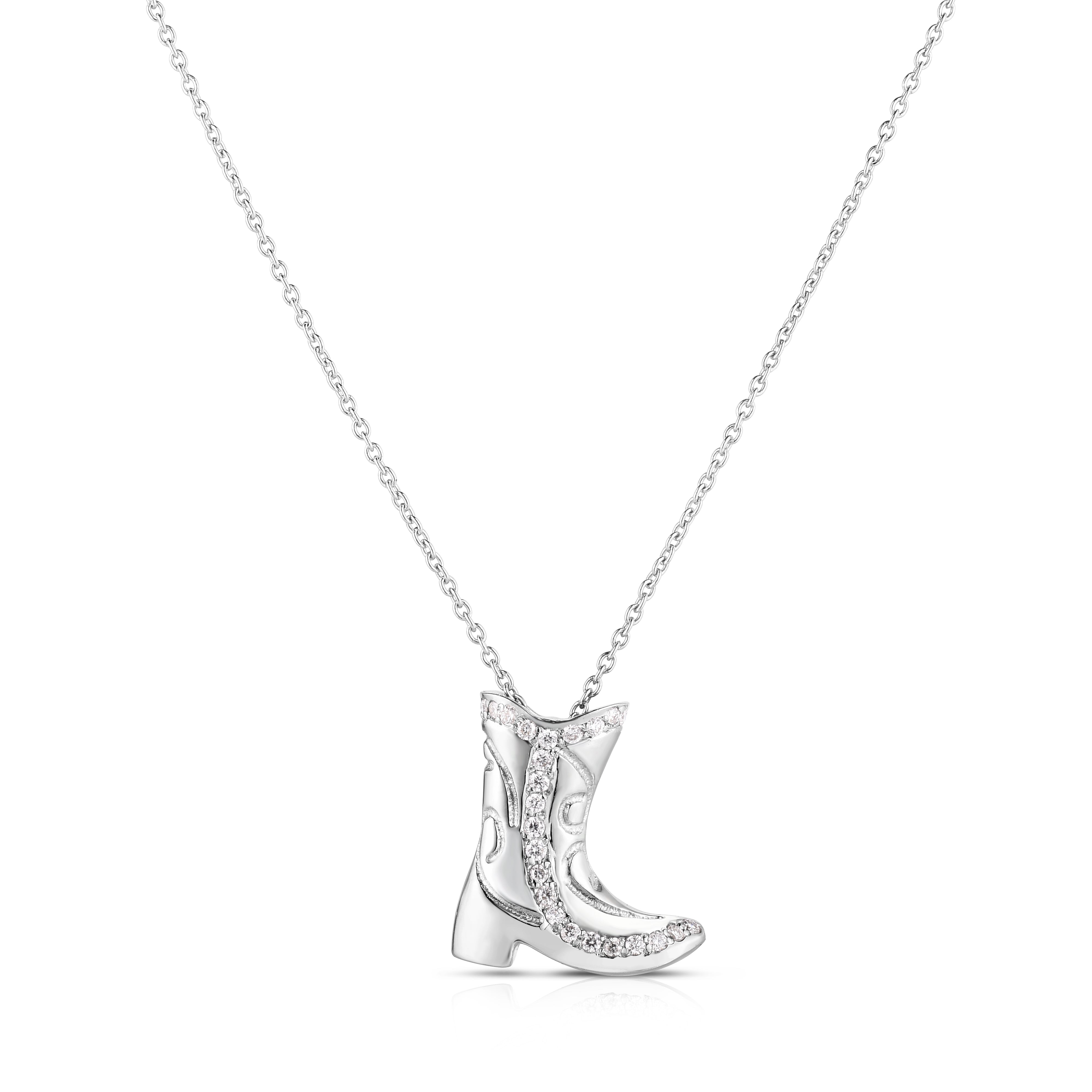 18K WHITE GOLD TINY TREASURES DIAMOND WESTERN BOOT NECKLACE