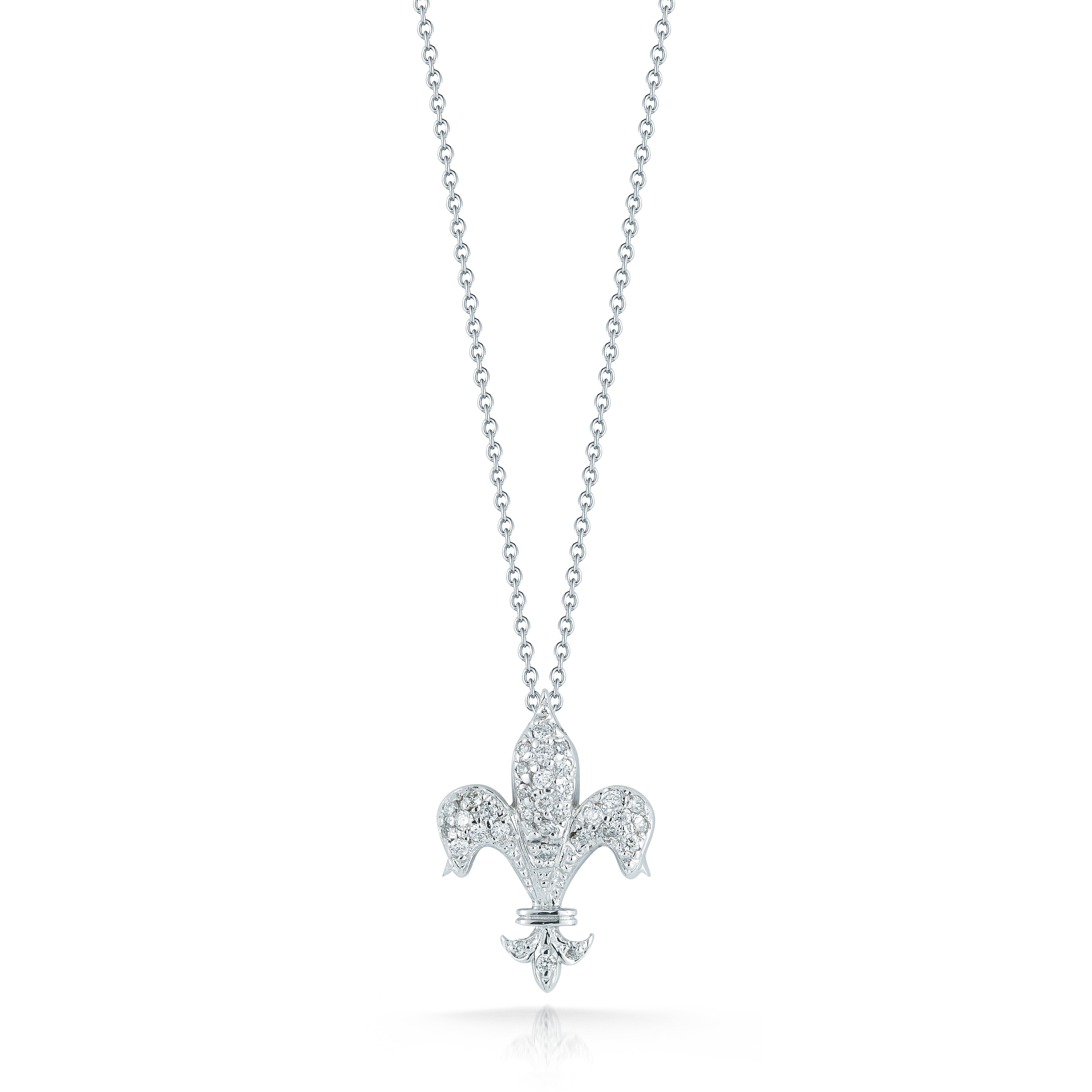 18K WHITE GOLD TINY TREASURES DIAMOND FLEUR DE LIS NECKLACE