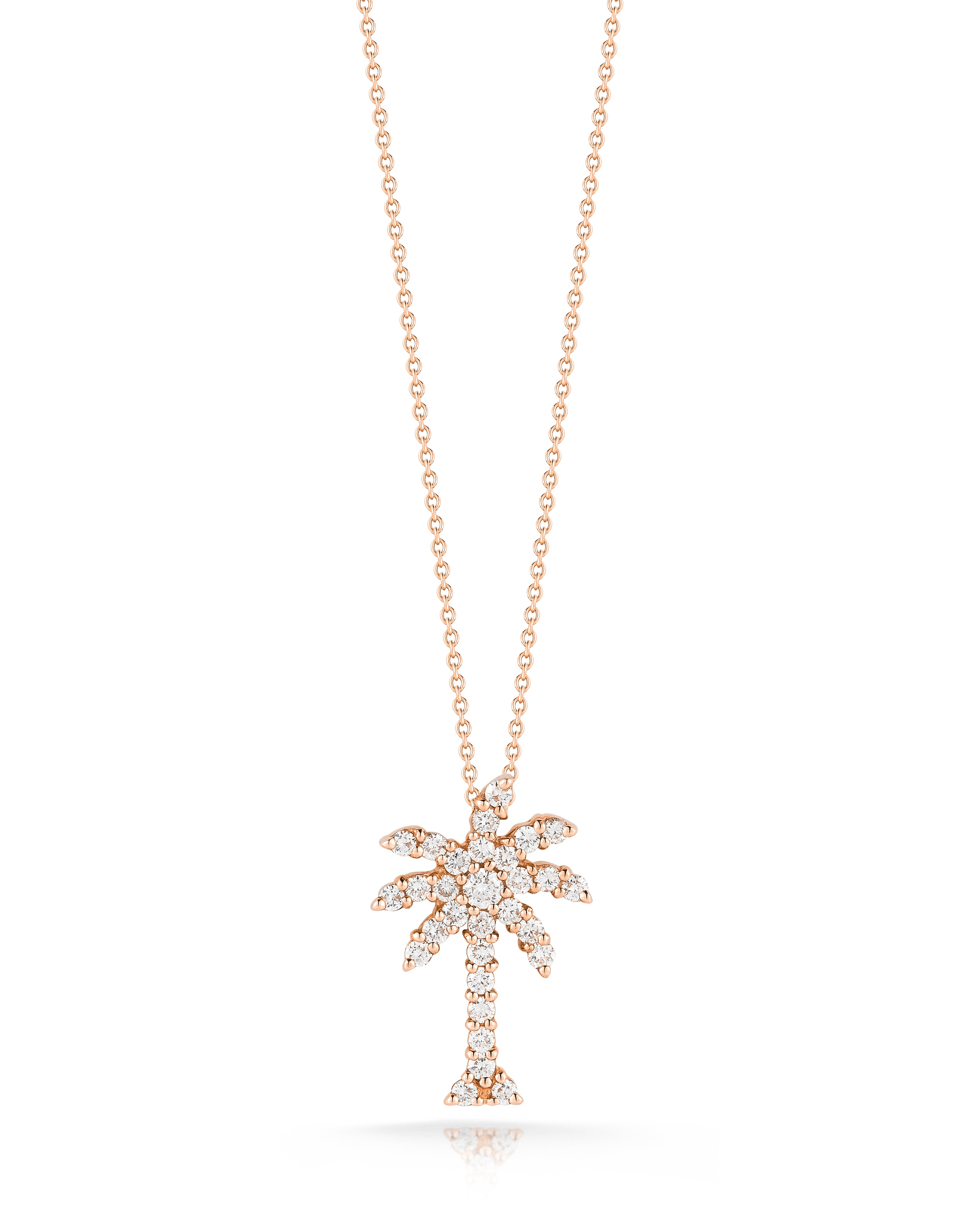 18K ROSE GOLD TINY TREASURES LARGE DIAMOND PALM TREE NECKLACE
