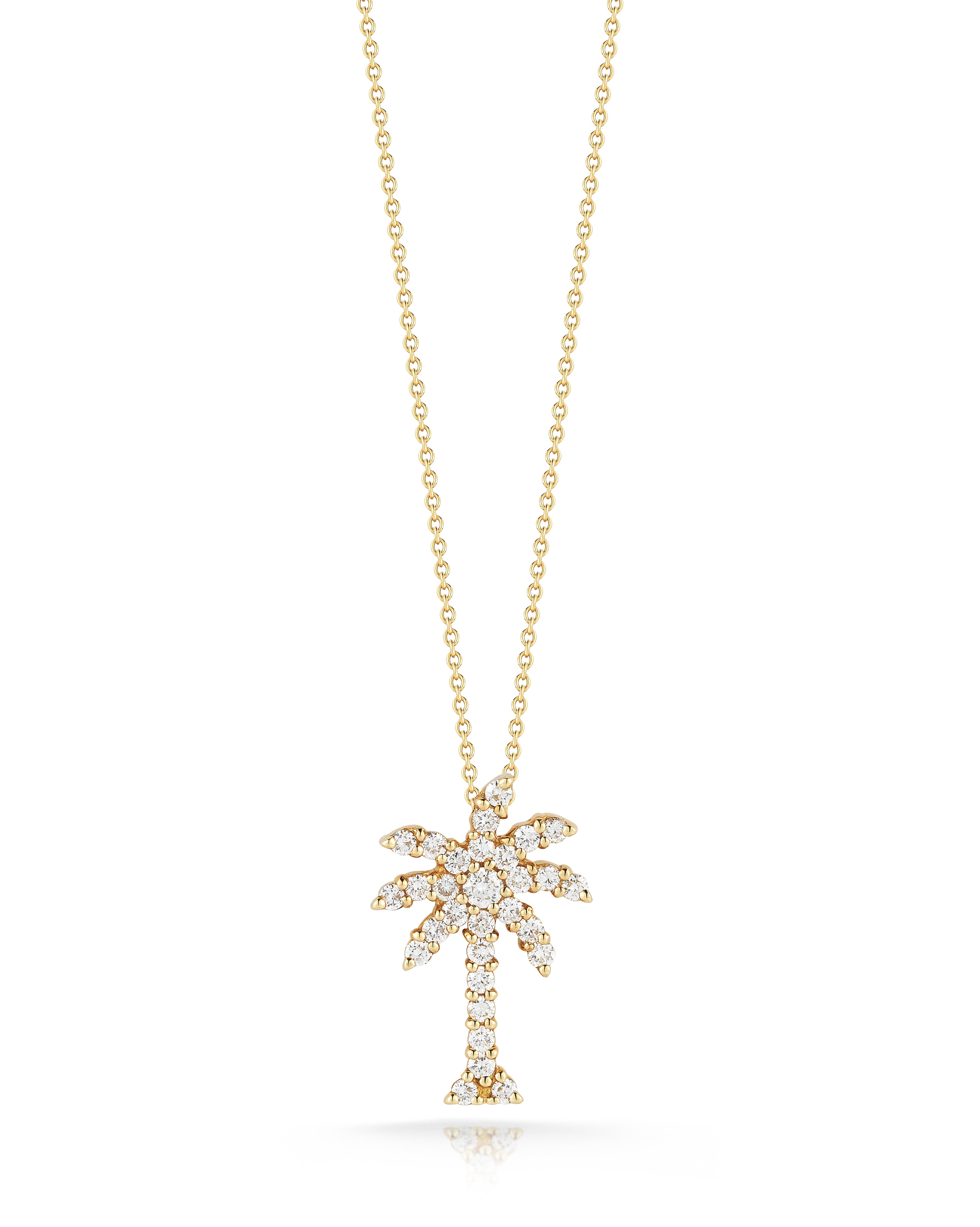 18K YELLOW GOLD TINY TREASURES LARGE DIAMOND PALM TREE NECKLACE