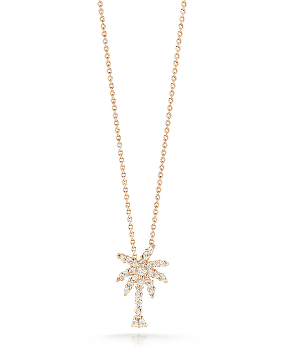 18K ROSE GOLD TINY TREASURES SMALL DIAMOND PALM TREE NECKLACE