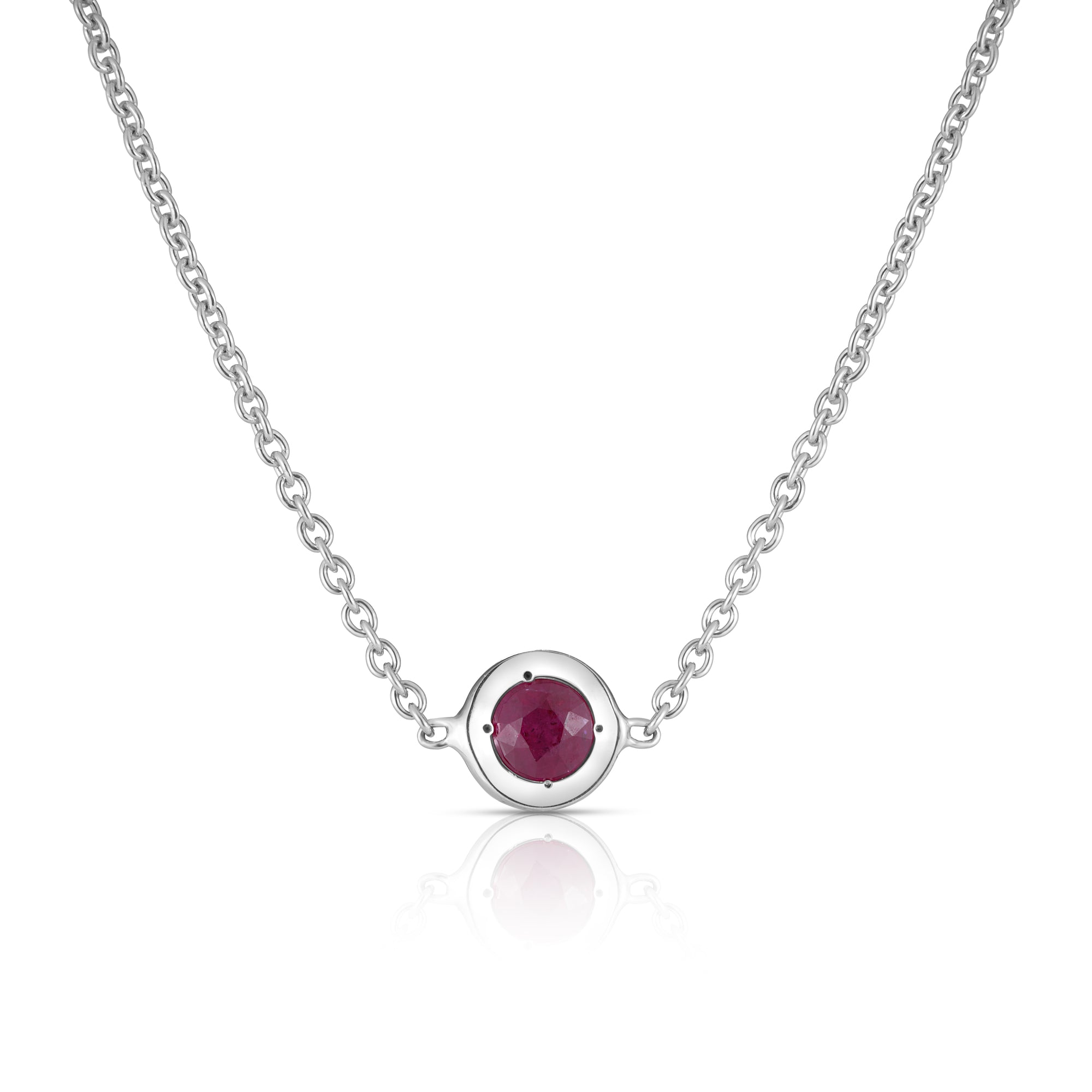 18K WHITE GOLD DIAMONDS BY THE INCH SINGLE STATION RUBY NECKLACE