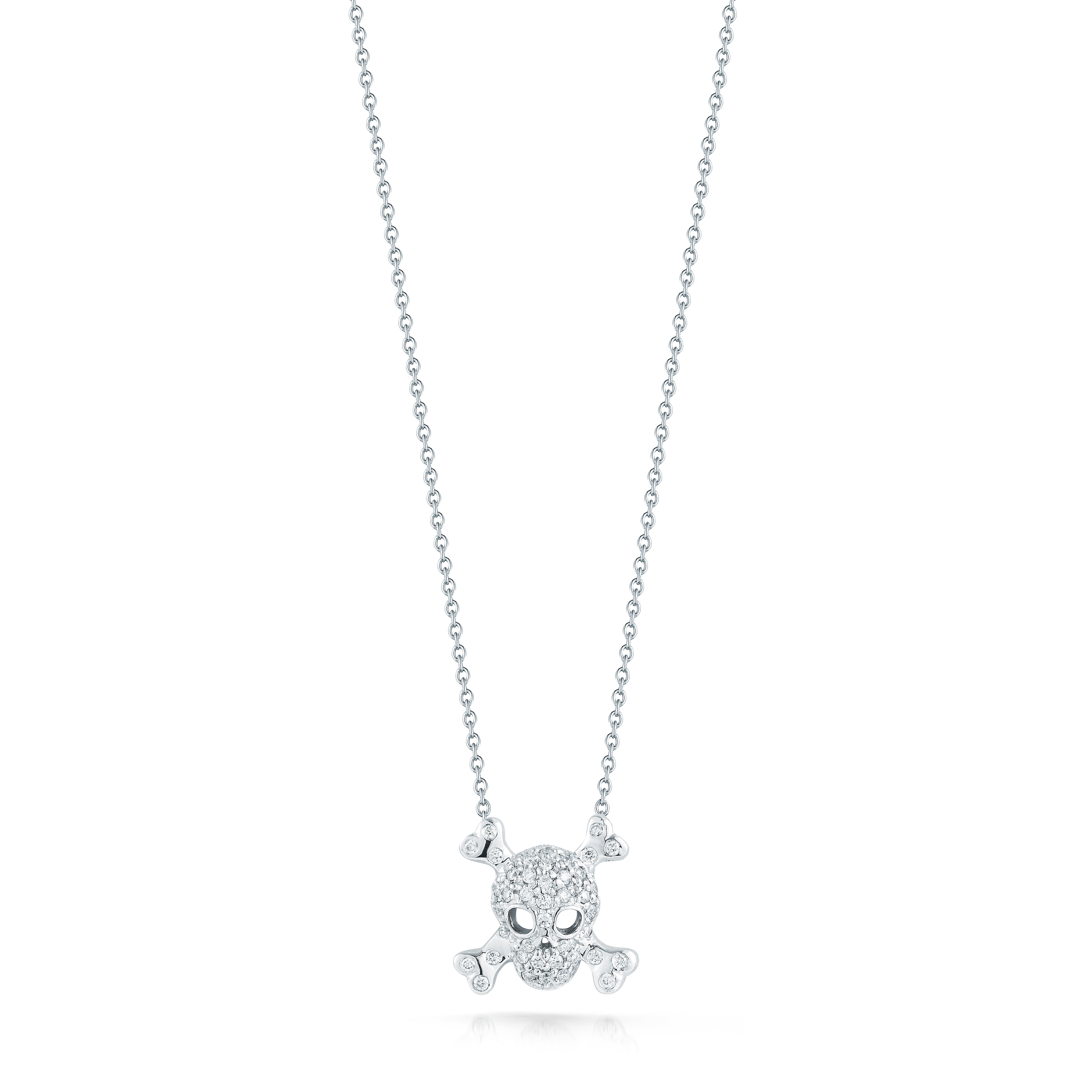 18K WHITE GOLD TINY TREASURES DIAMOND SKULL & CROSSBONES NECKLACE