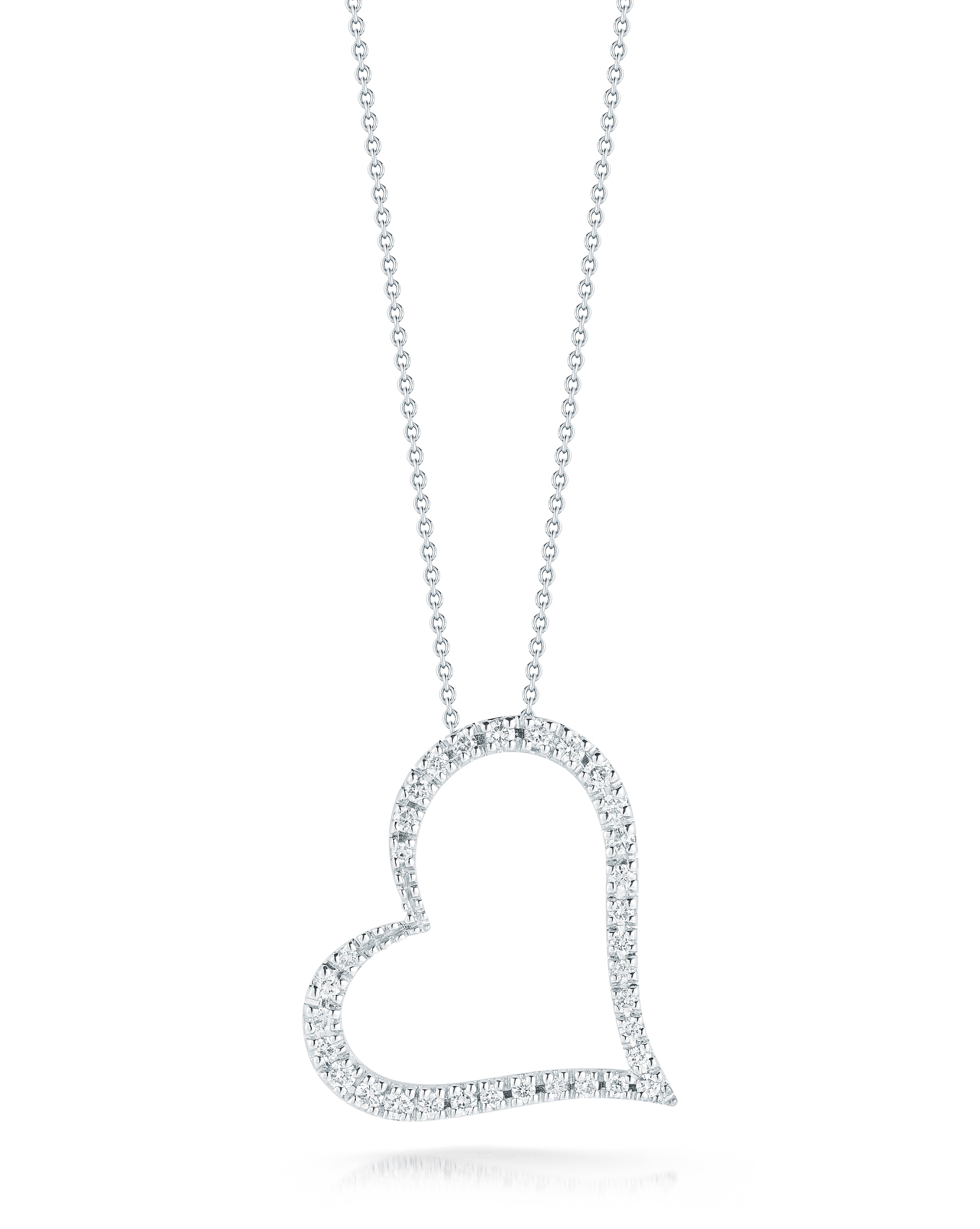18K WHITE GOLD TINY TREASURES DIAMOND SLANTED HEART NECKLACE