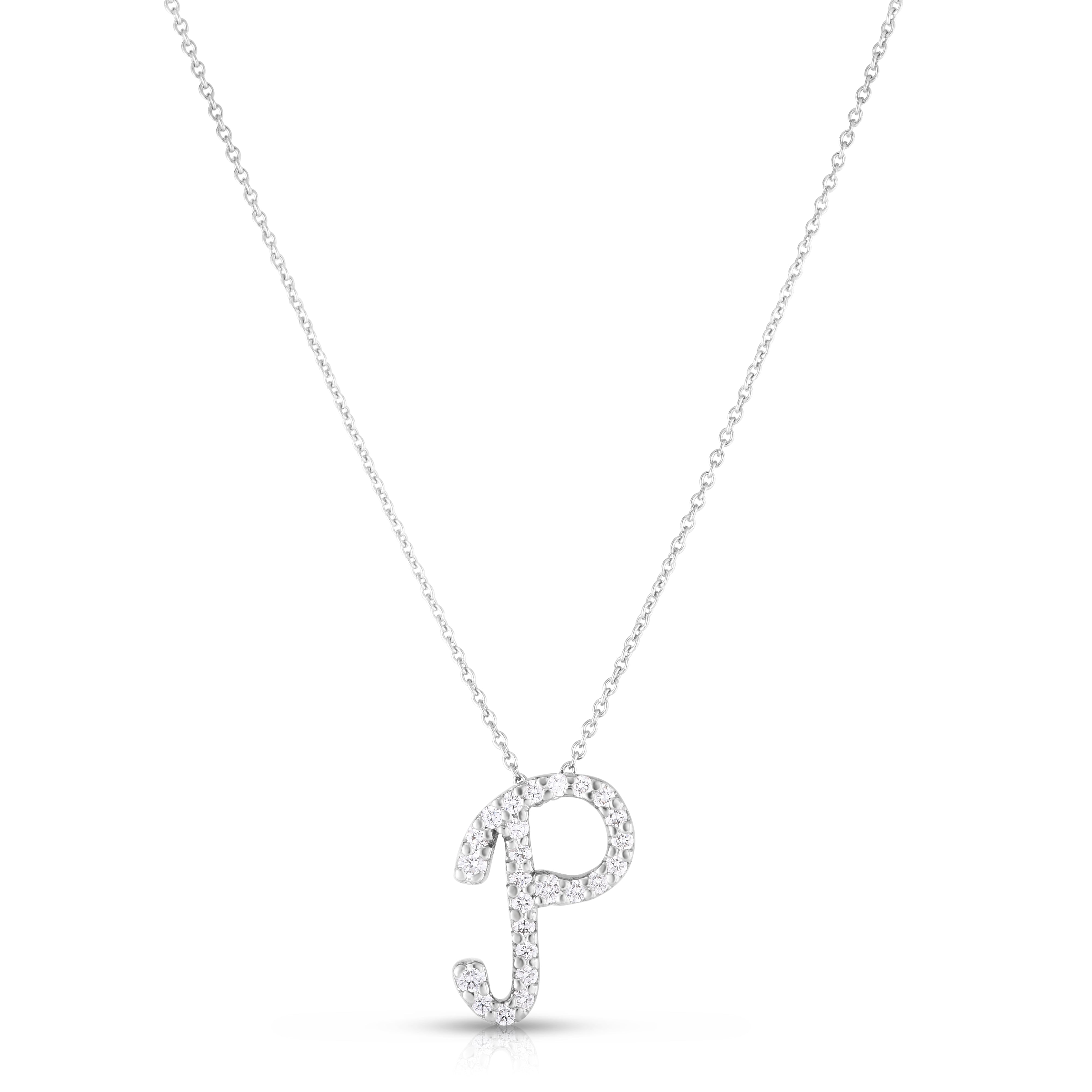 18K WHITE GOLD TINY TREASURES DIAMOND CURSIVE "P" NECKLACE