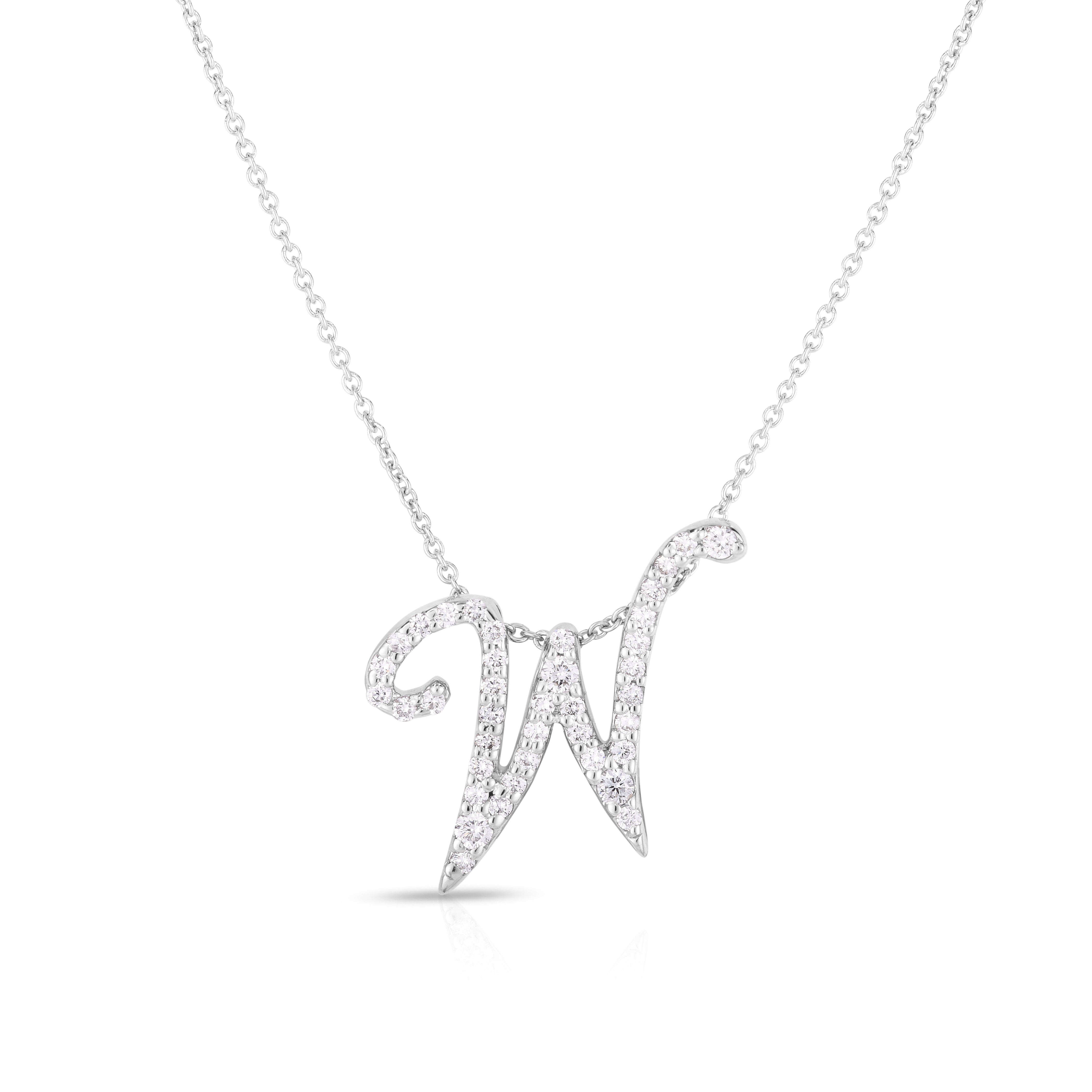 18K WHITE GOLD TINY TREASURES DIAMOND CURSIVE "W" NECKLACE