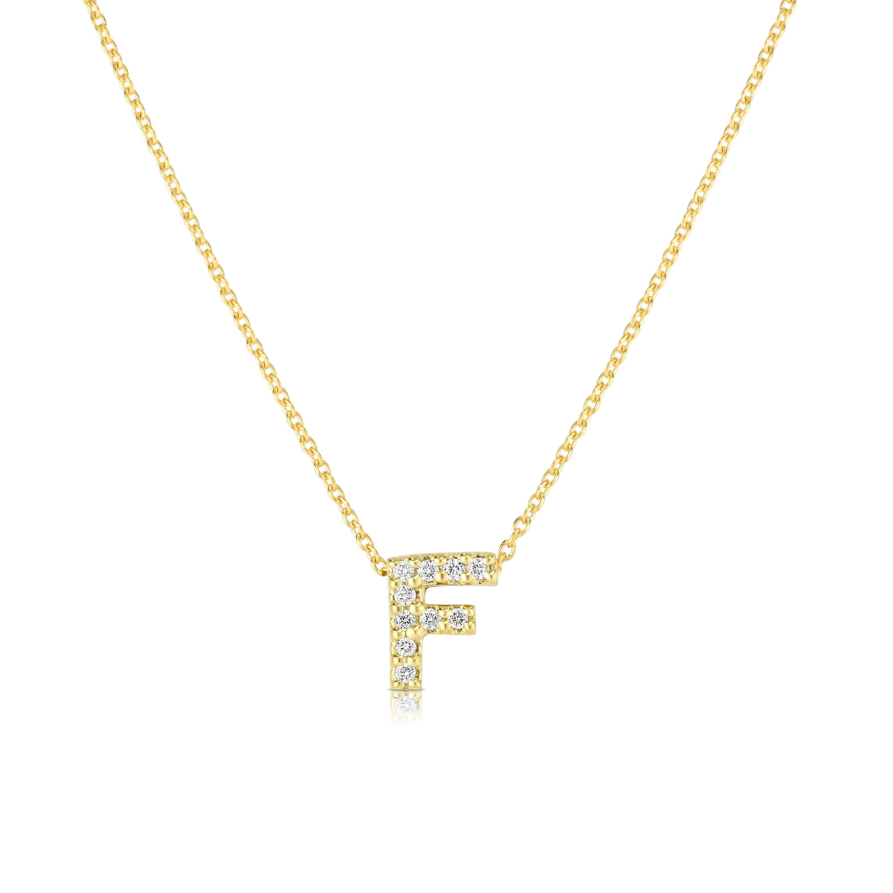 18K YELLOW GOLD TINY TREASURES DIAMOND LOVE LETTER "F" NECKLACE