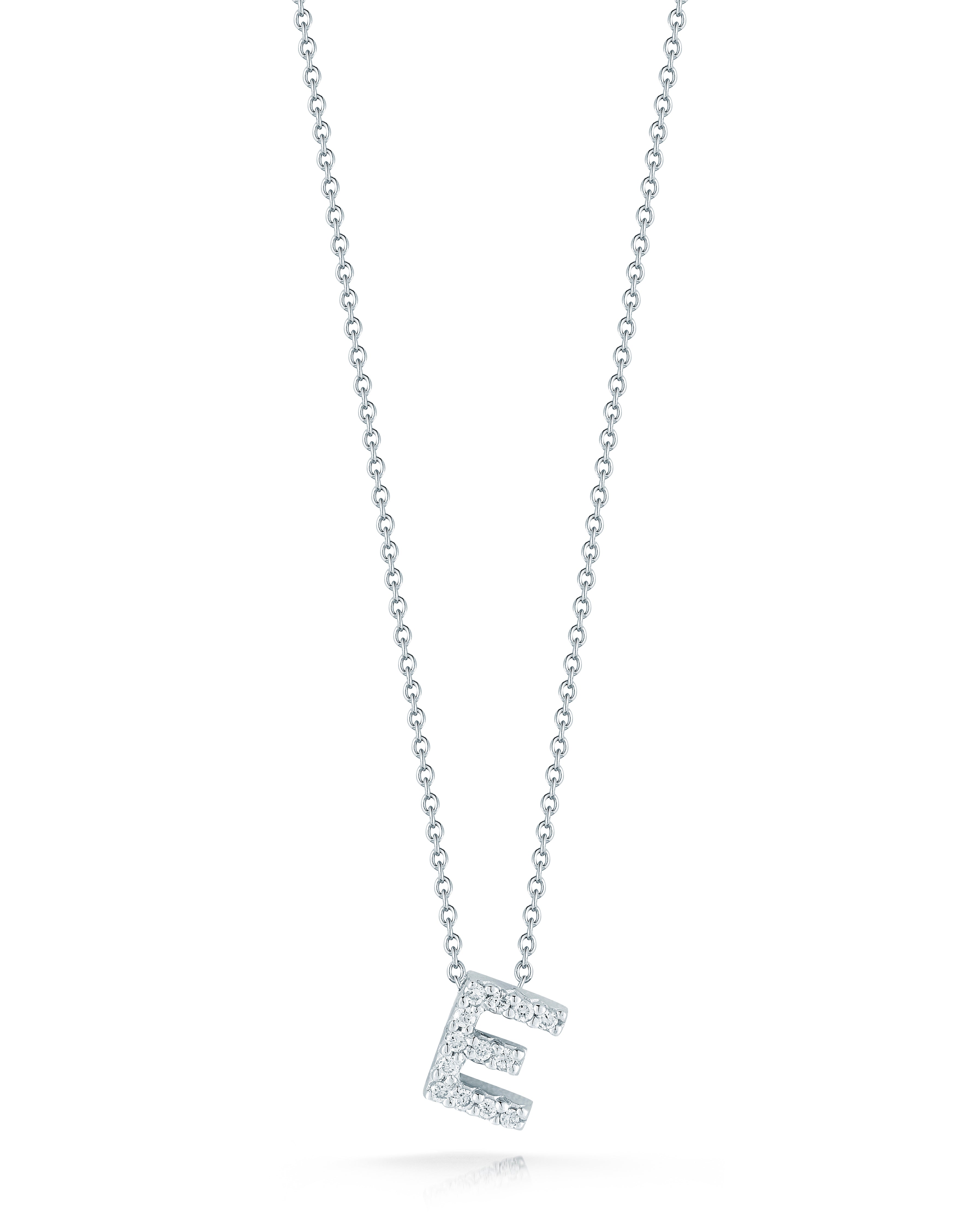 18K WHITE GOLD TINY TREASURES DIAMOND LOVE LETTER "E" NECKLACE