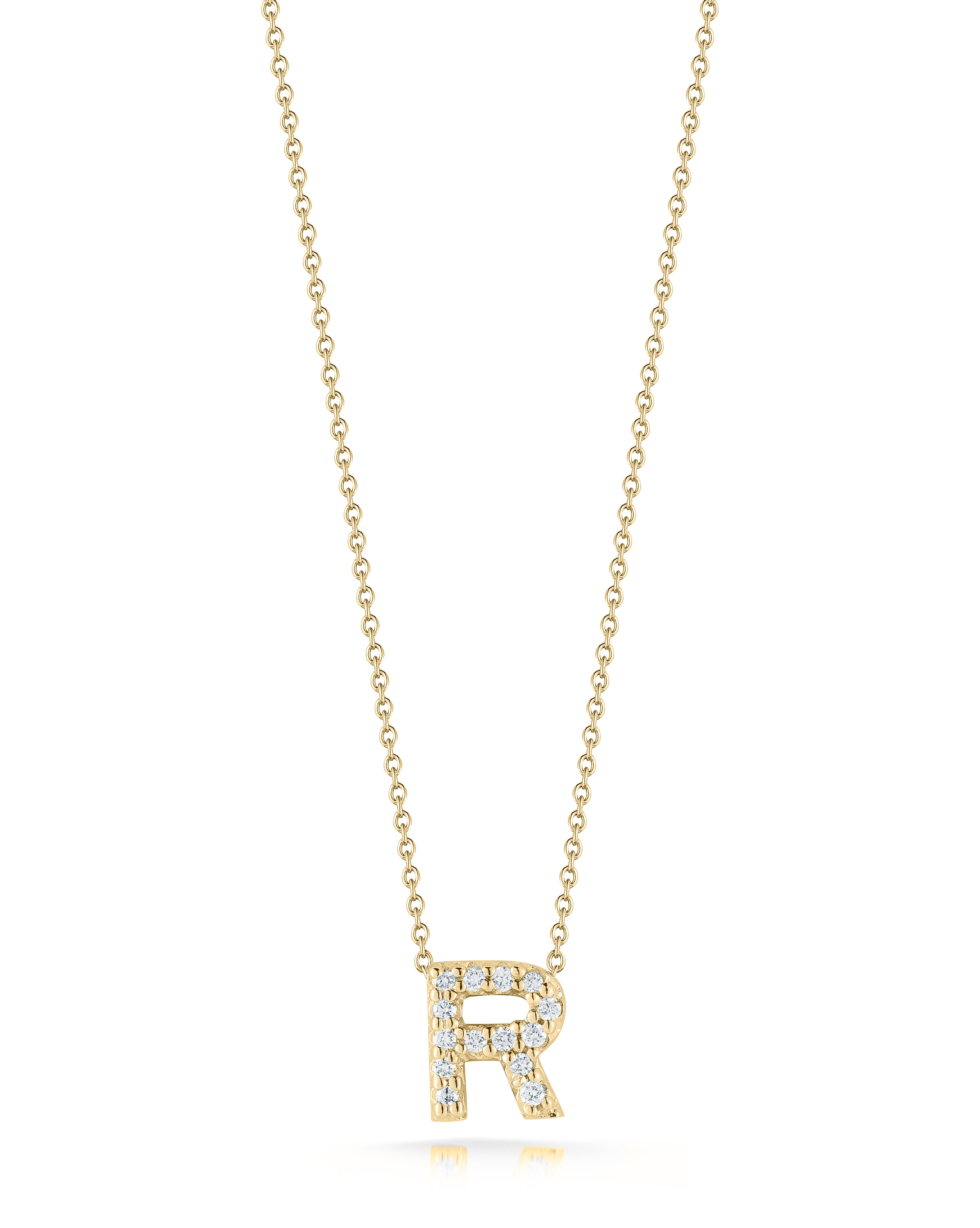 18K YELLOW GOLD TINY TREASURES DIAMOND LOVE LETTER "R" NECKLACE
