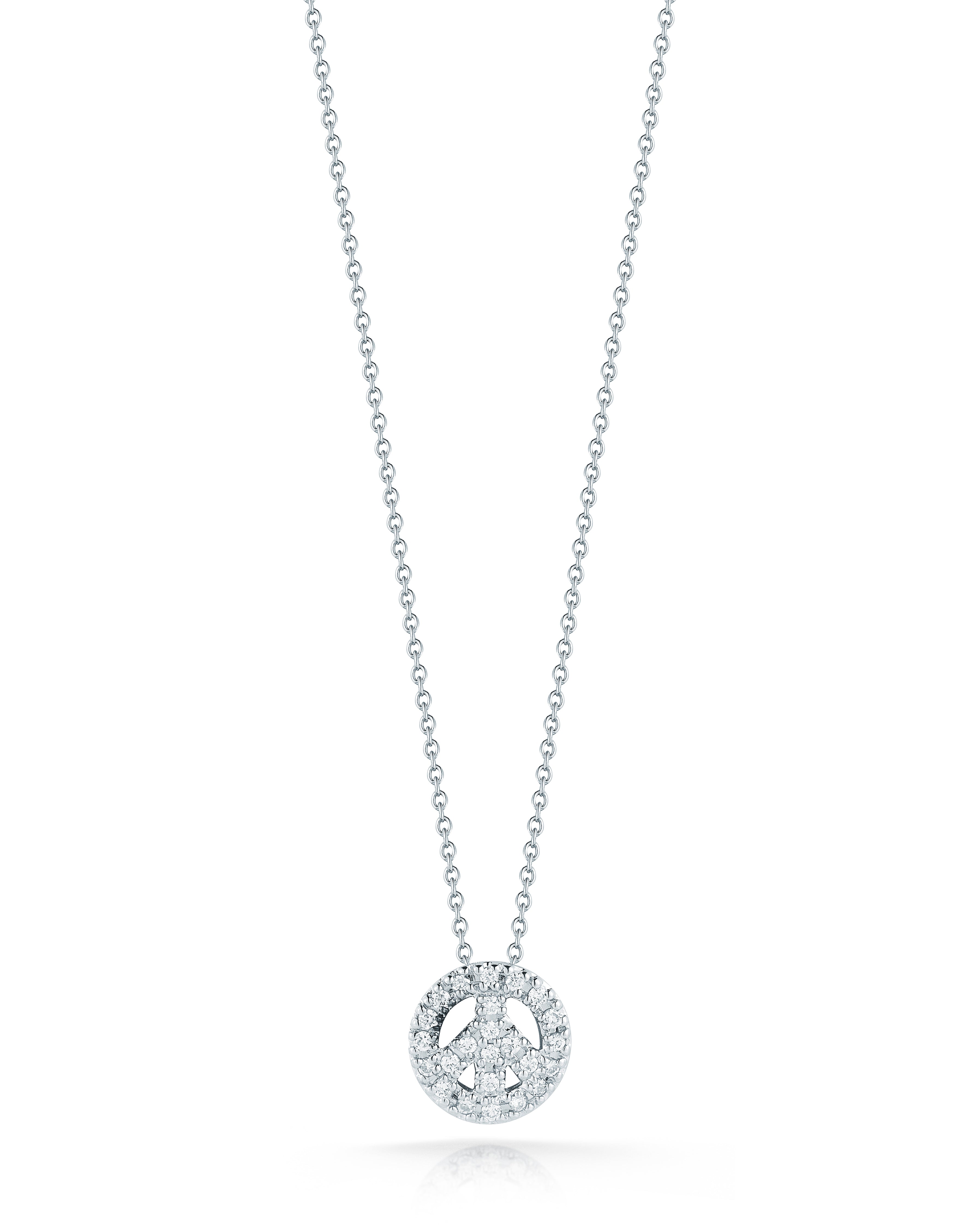 18K WHITE GOLD TINY TREASURES DIAMOND SMALL PEACE SIGN NECKLACE
