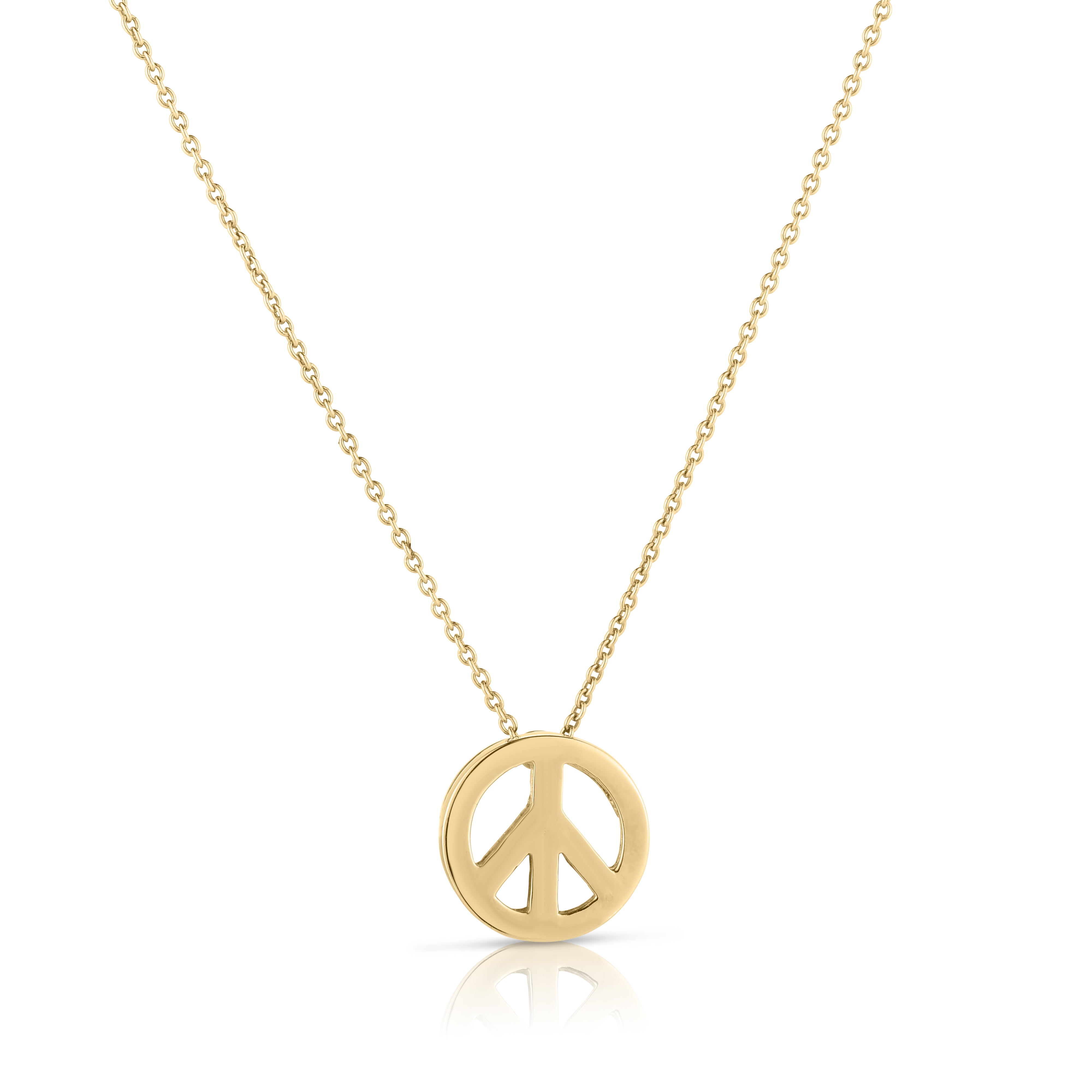 18K YELLOW GOLD TINY TRAURES PEACE SIGN NECKLACE