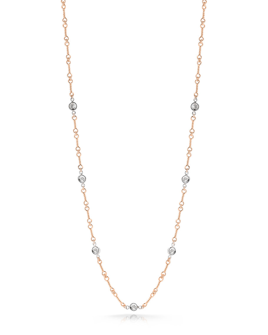18K ROSE/WHITE GOLD DIAMONDS BY THE INCH 7 STATION DOG BONE NECKLACE