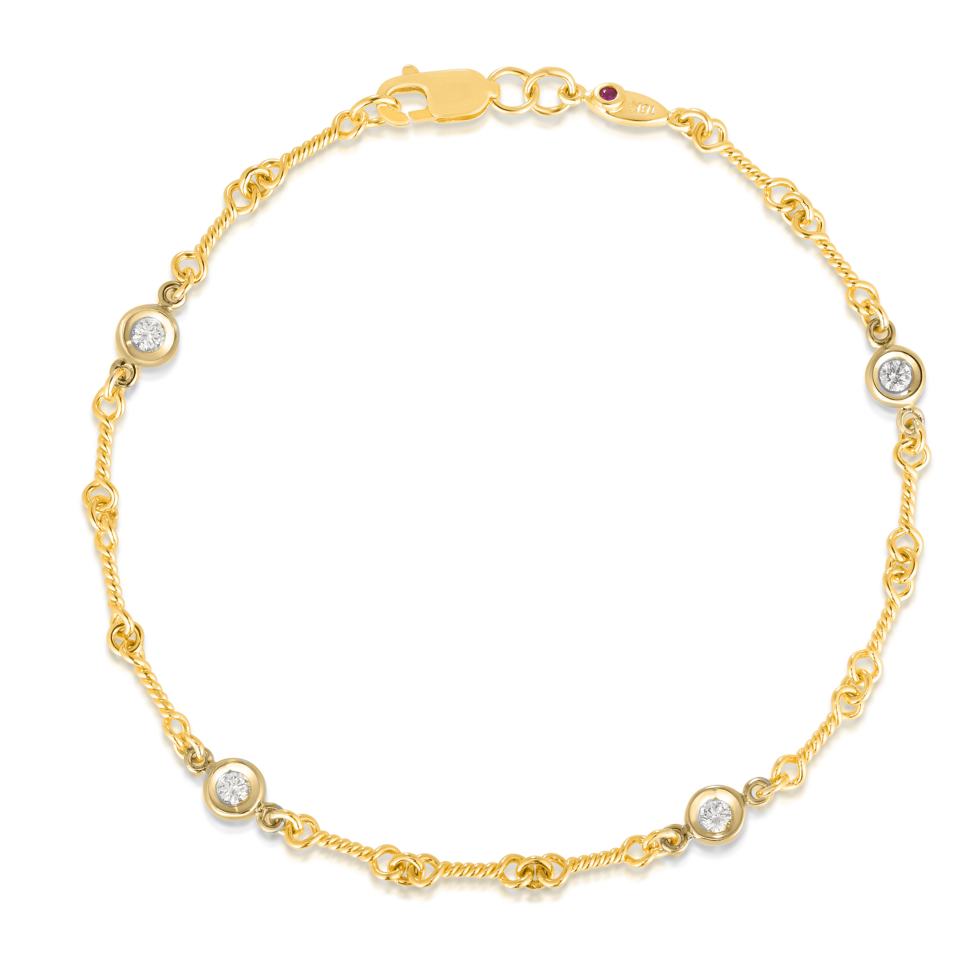 18K YELLOW GOLD DIAMONDS BY THE INCH FOUR STATION DOG BONE BRACELET
