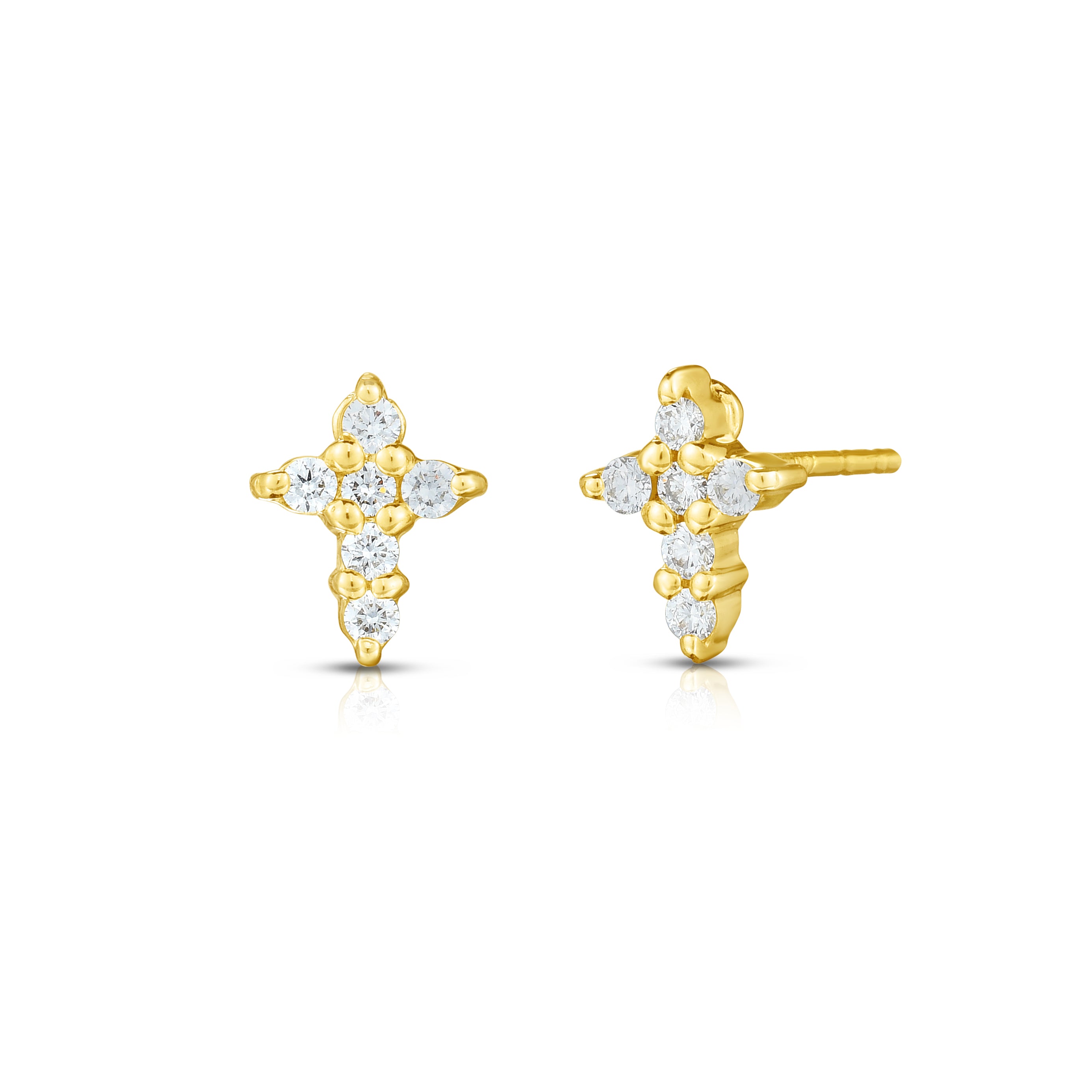 18K YELLOW GOLD TINY TREASURES DIAMOND BABY CROSS EARRINGS