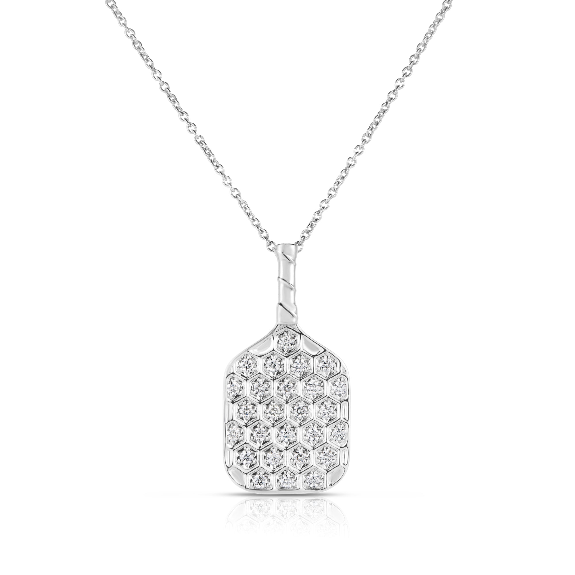 18K WHITE GOLD TINY TREASURES DIAMOND PICKLE BALL RACKET NECKLACE