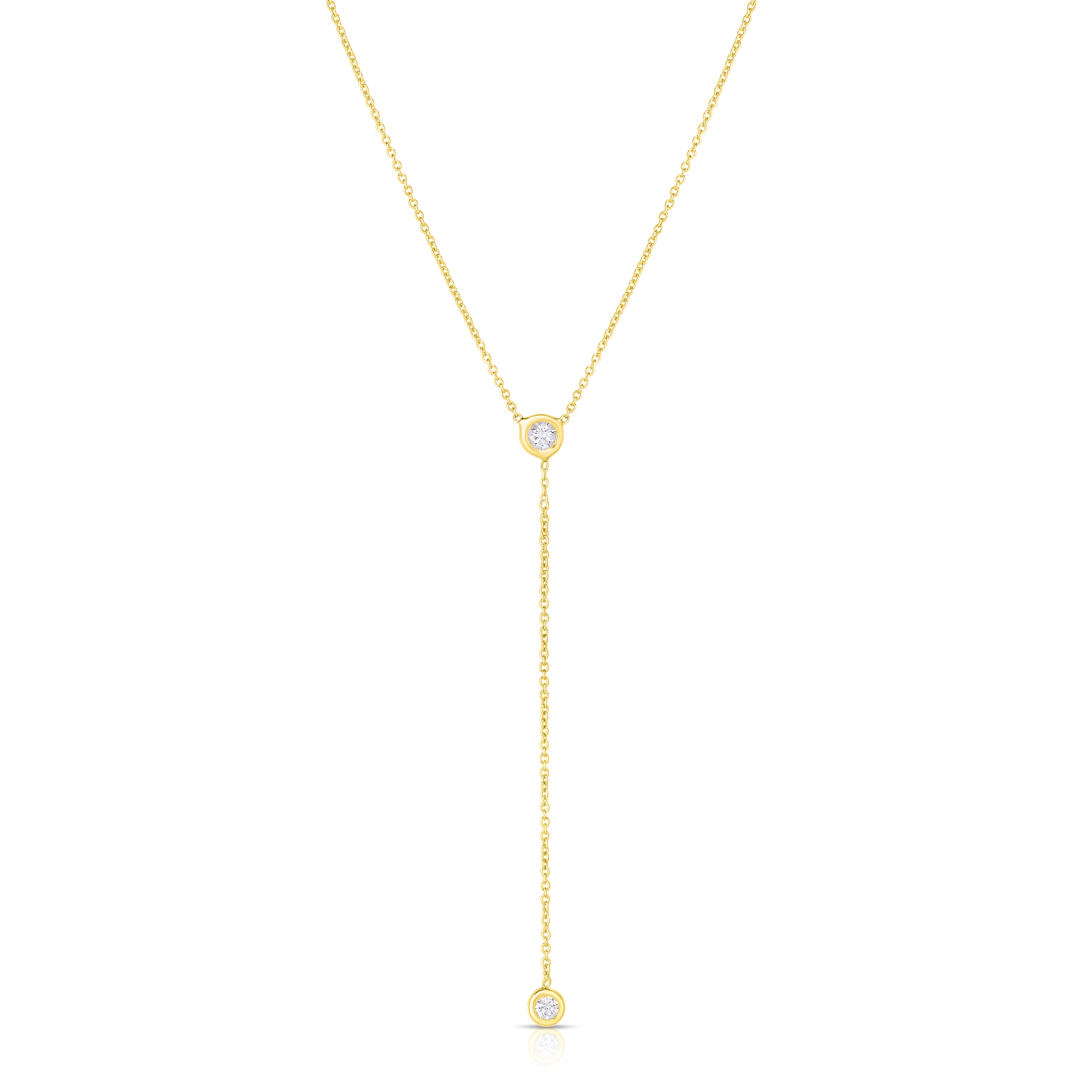 18K YELLOW GOLD DIAMONDS BY THE INCH DANGLE BEZEL NECKLACE