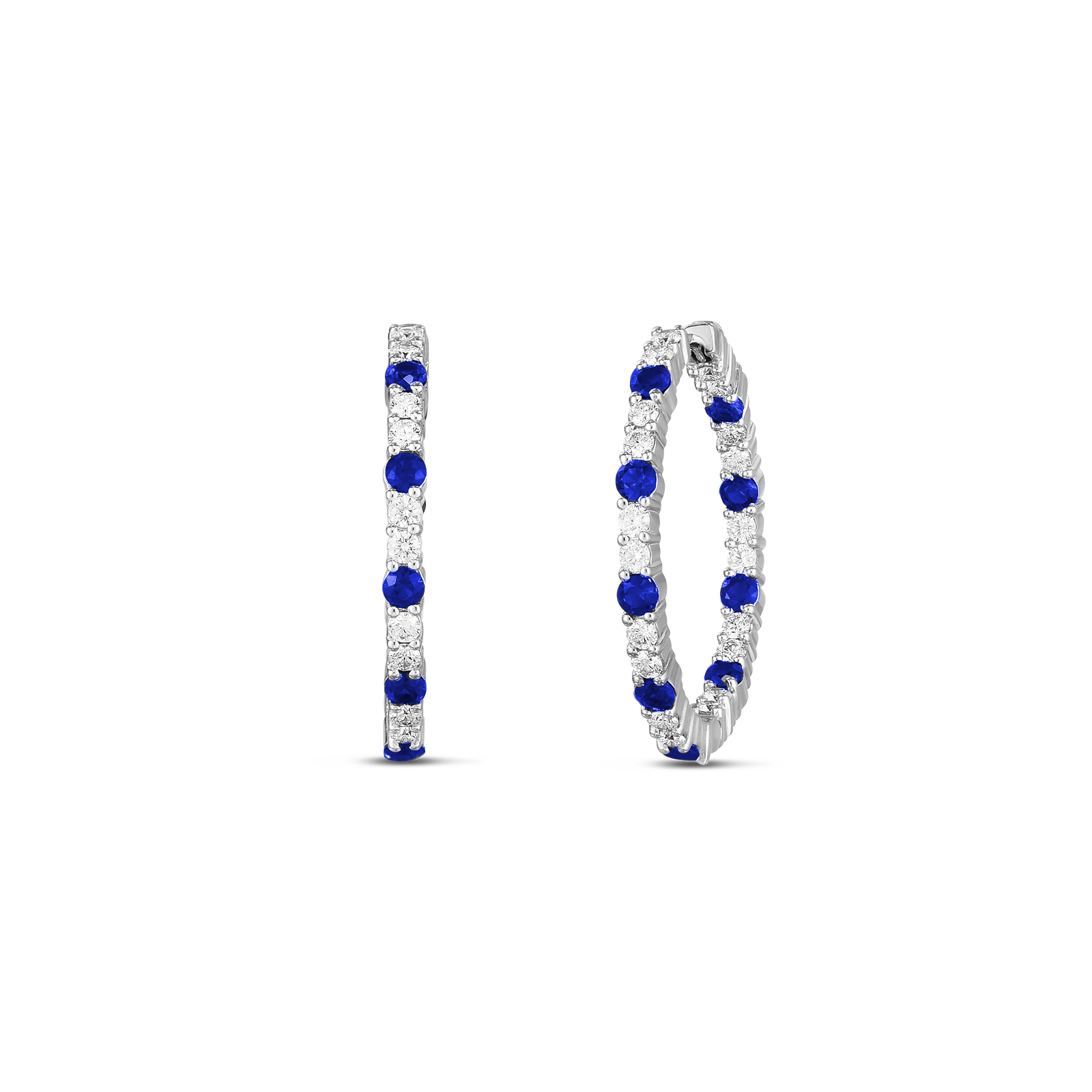 18K WHITE GOLD THE PERFECT DIAMOND HOOP® DIAMOND & BLUE SAPPHIRE EARRINGS