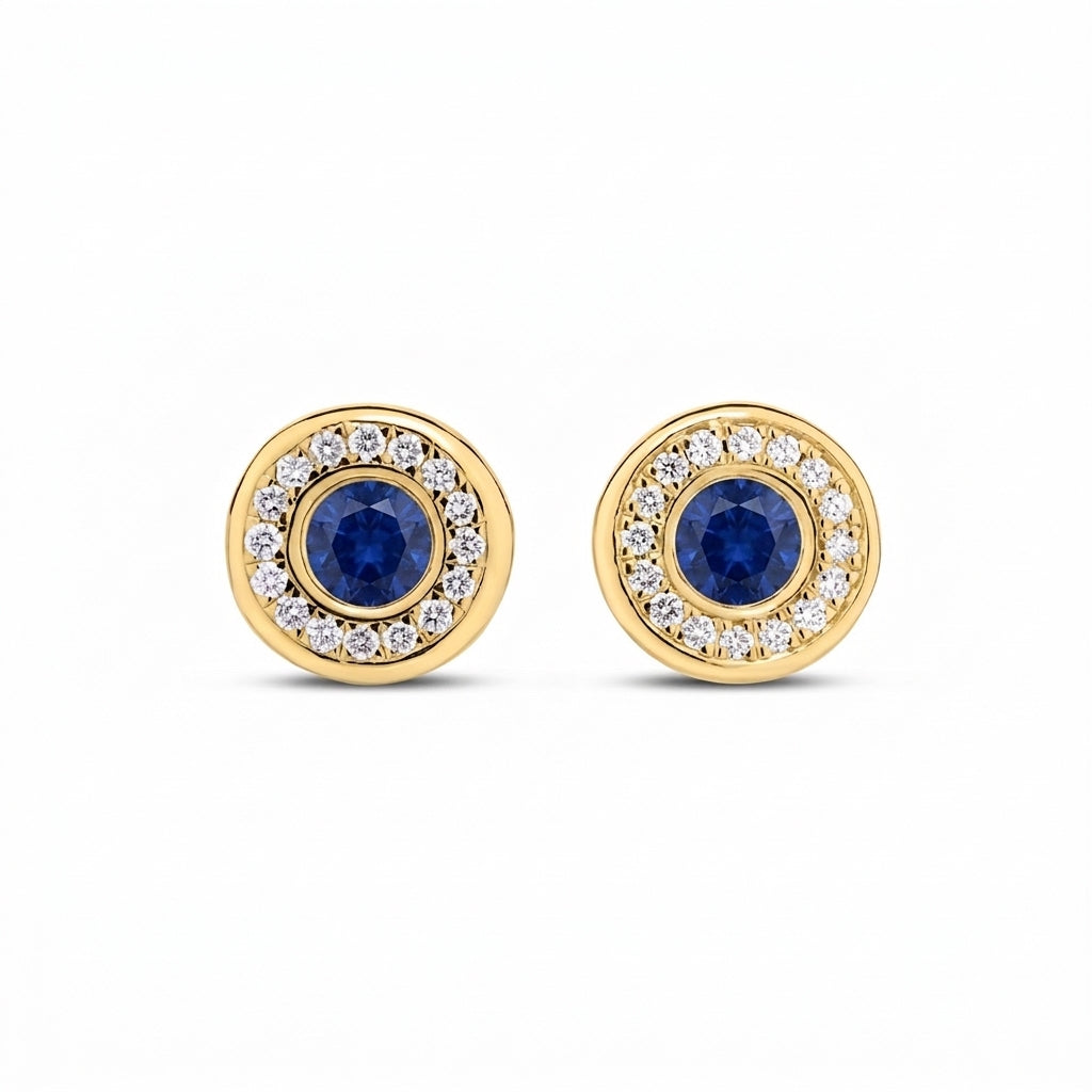 18K YELLOW GOLD TINY TREASURES DIAMOND AND BLUE SAPPHIRE STUD EARRINGS