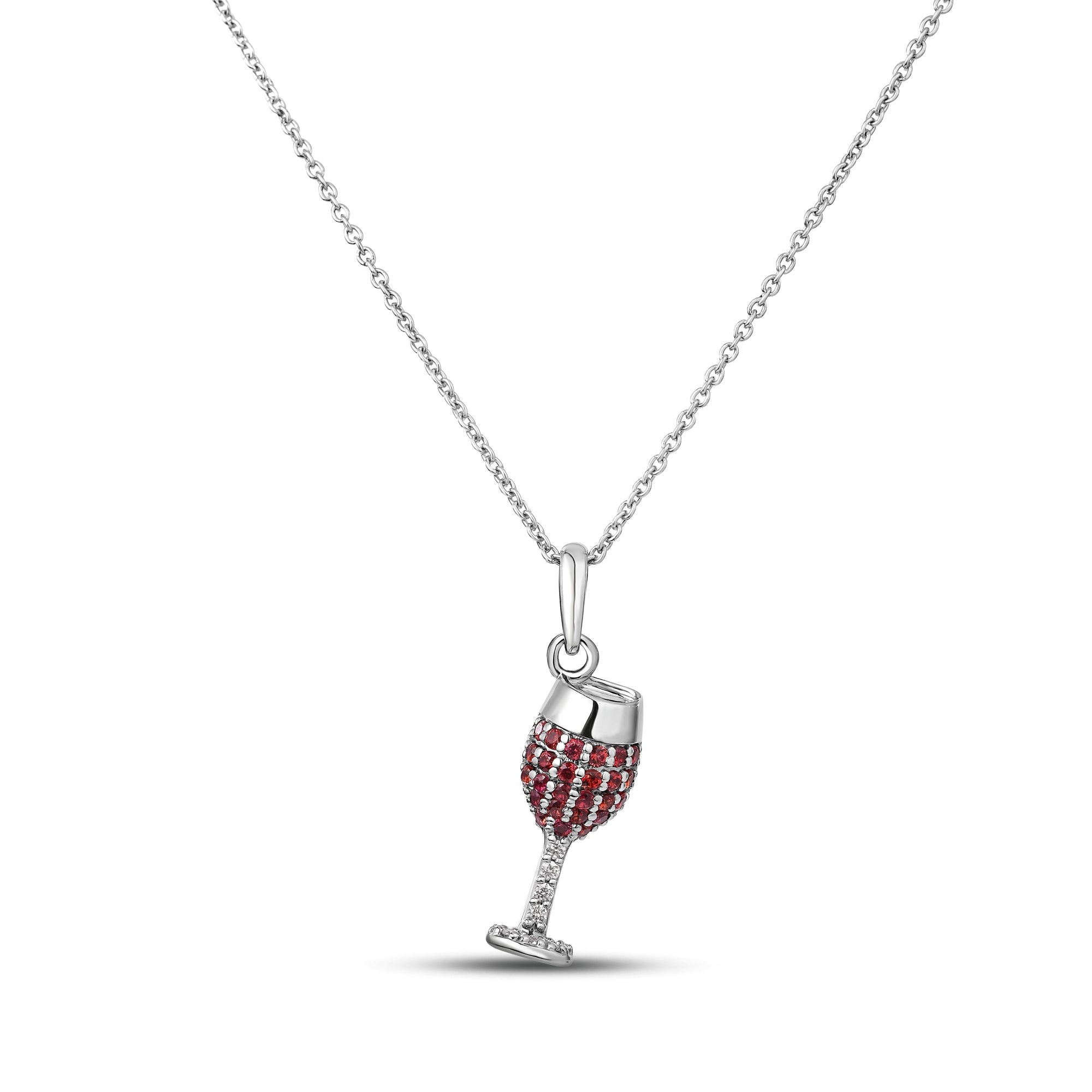 18K WHITE GOLD TINY TREASURES DIAMOND AND ORANGE SAPPHIRE WINE GLASS NECKLACE