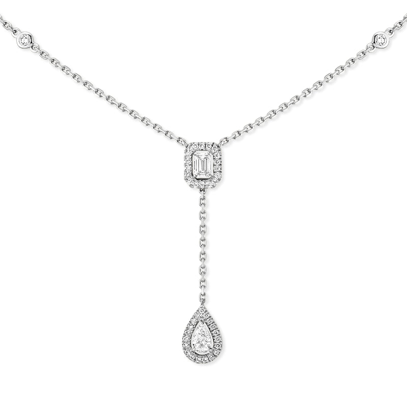 18K White Gold Diamond My Twin Tie Necklace