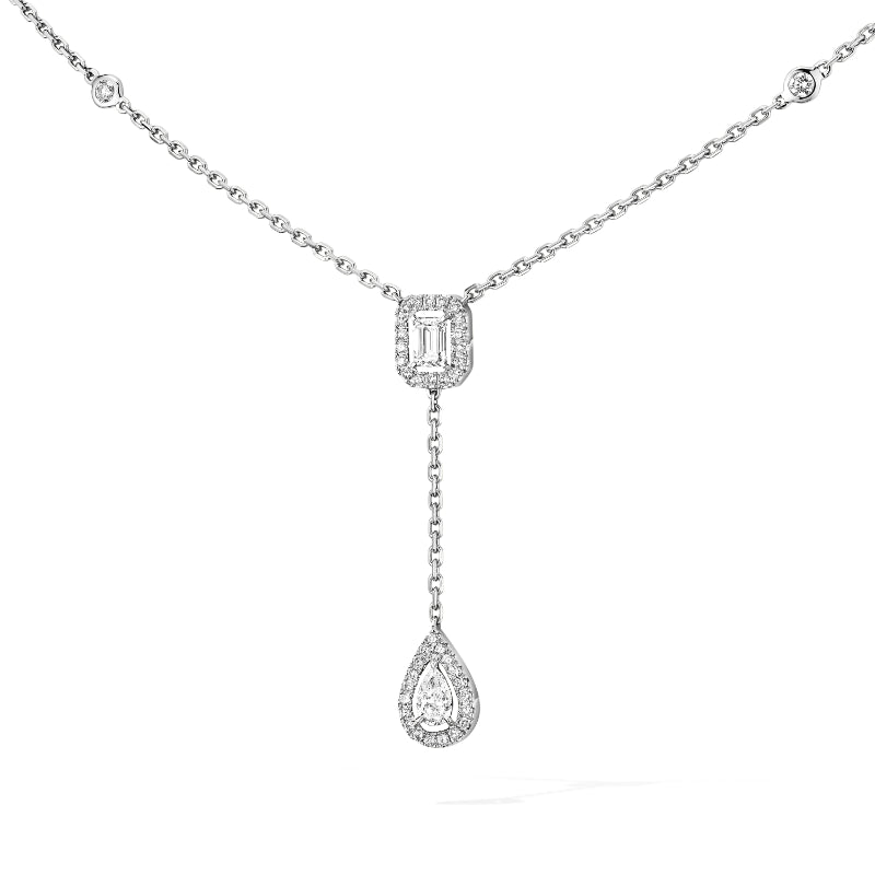 18K White Gold Diamond My Twin Tie Necklace
