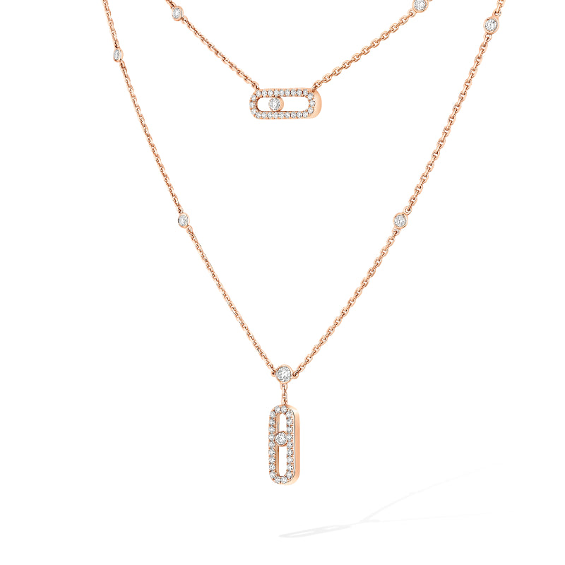 18K Pink Gold Diamond Move Uno Two Tow Pavé Necklace