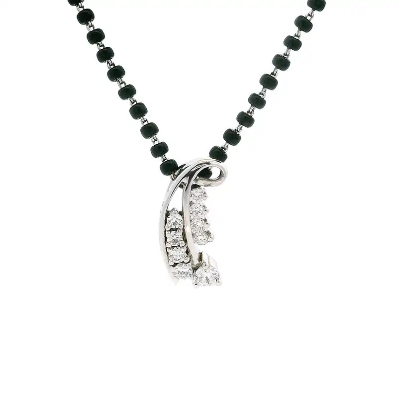 Swirl 18K White Gold Diamond Mangalsutra Necklace with matching earrings