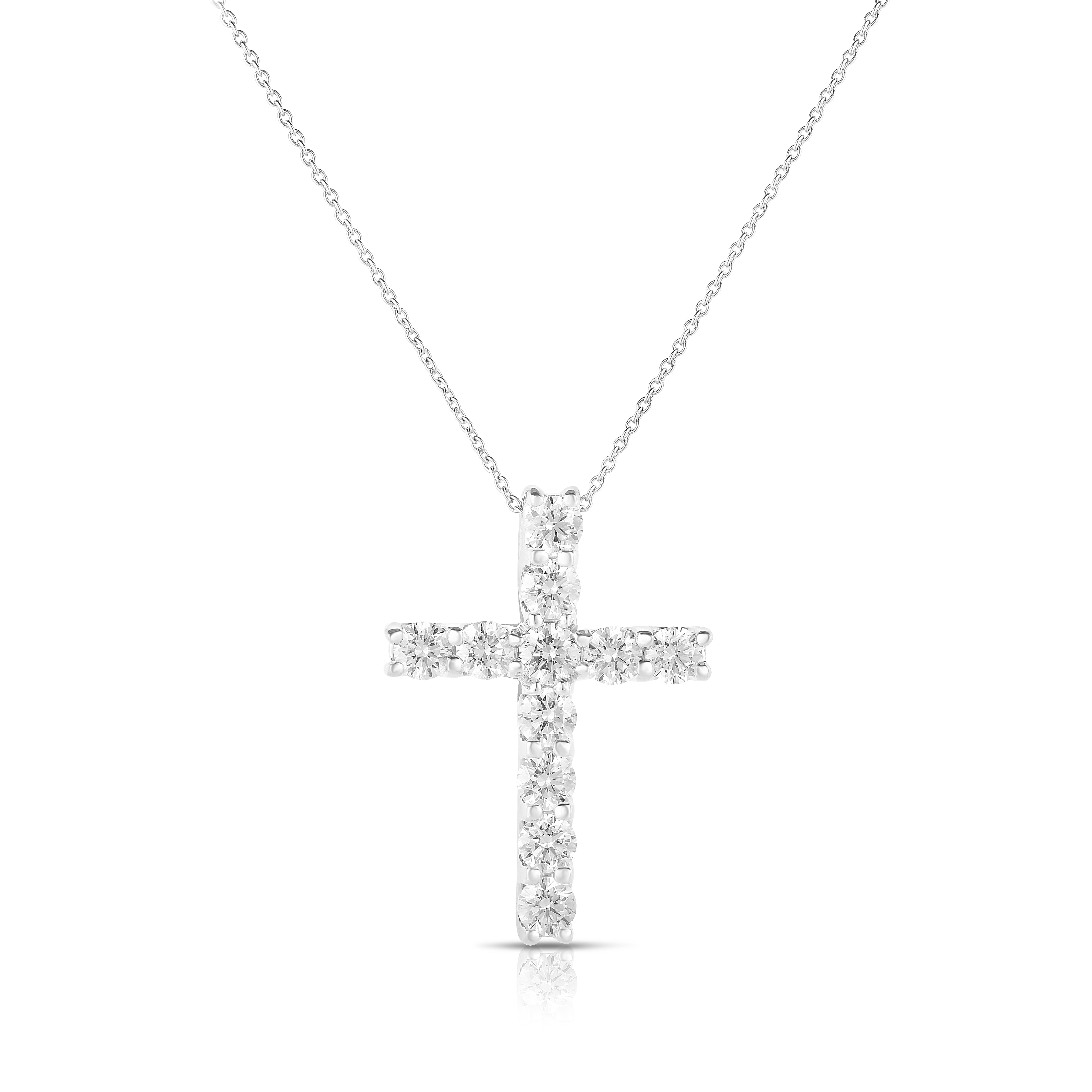 18K WHITE GOLD DIAMOND CLASSIC LARGE SQUARE DIAMOND CROSS NECKLACE
