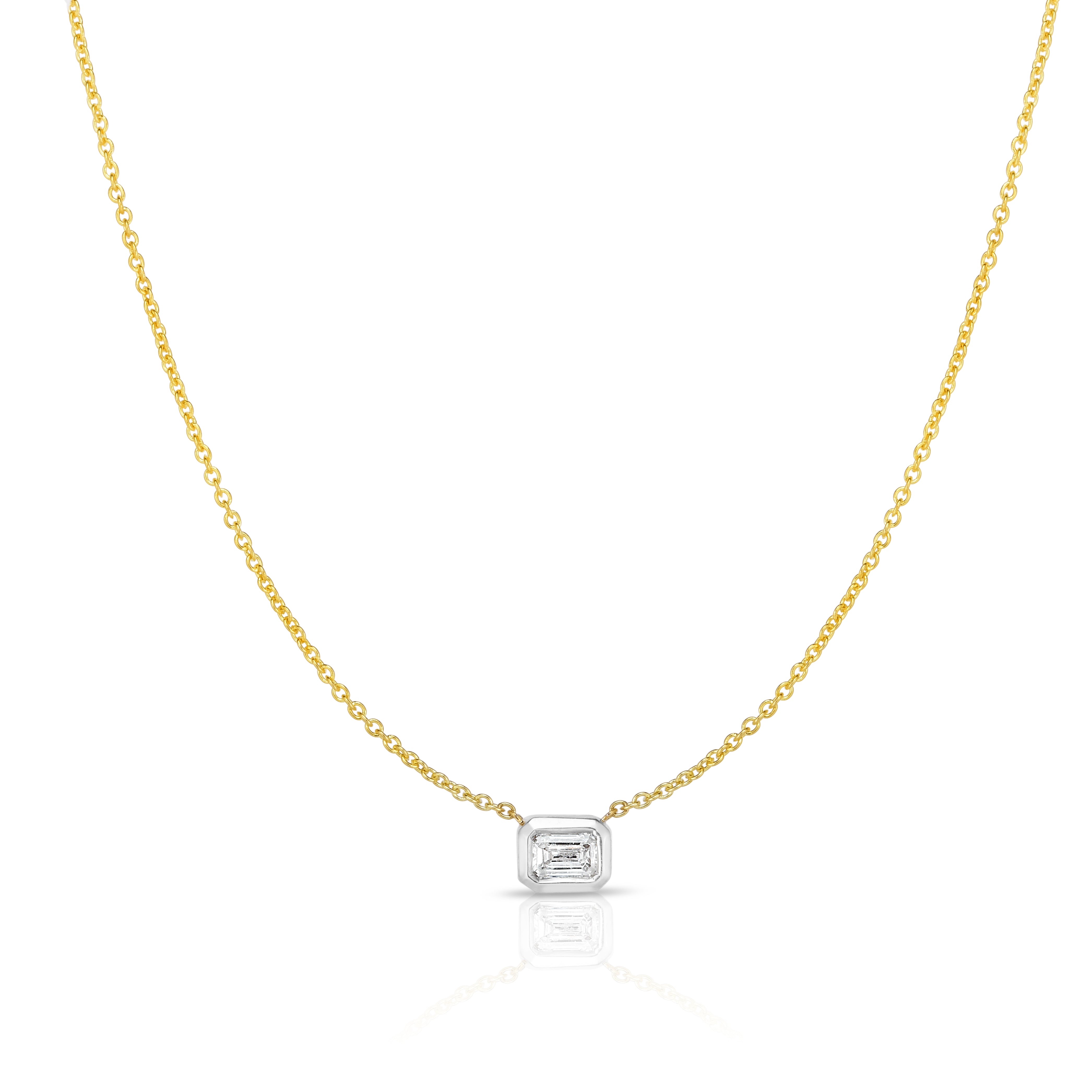 18K YELLOW/WHITE GOLD GOLD DIAMONDS BY THE INCH EMERALD CUT NECKLACE
