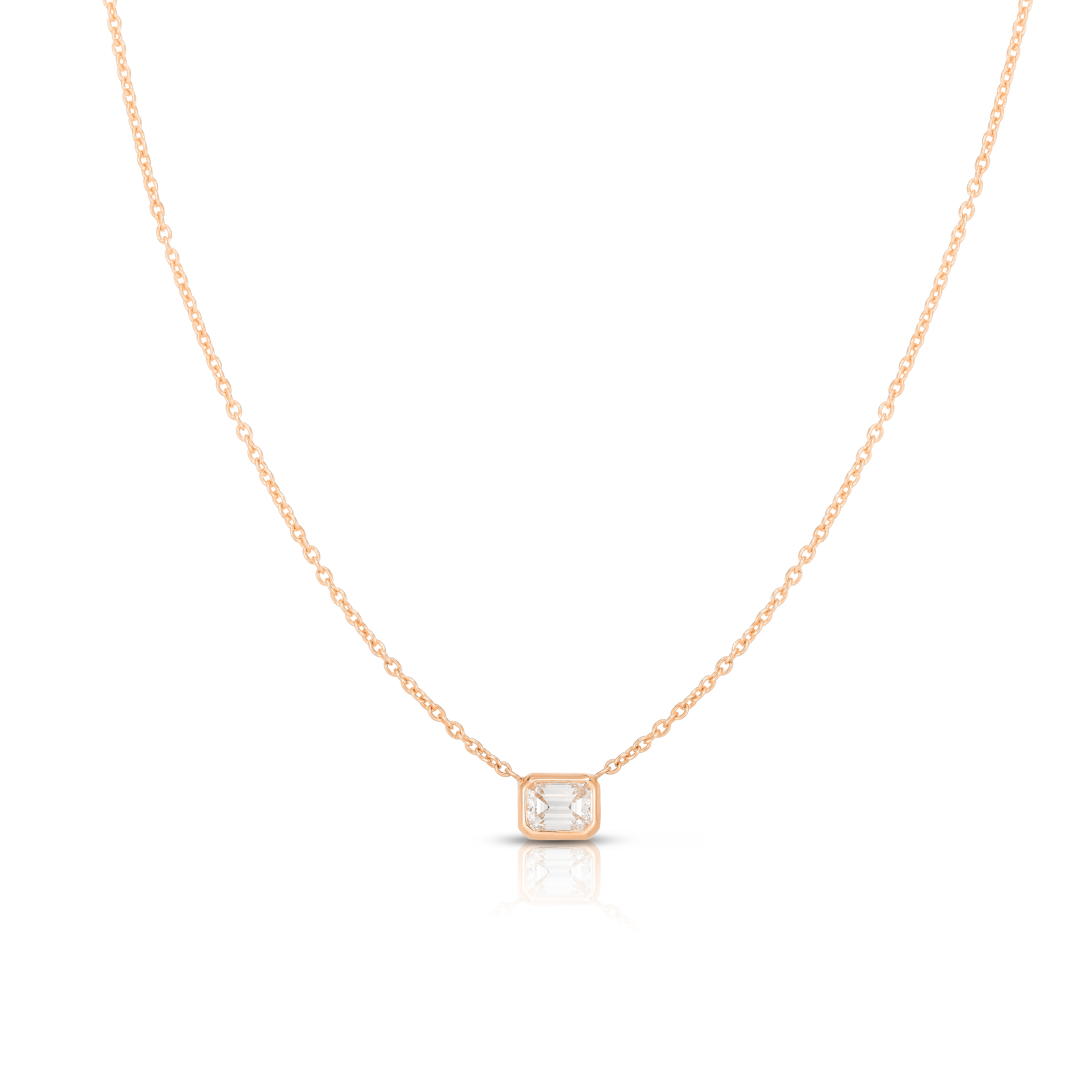 18K ROSE GOLD GOLD DIAMONDS BY THE INCH EMERALD CUT SOLITAIRE NECKLACE