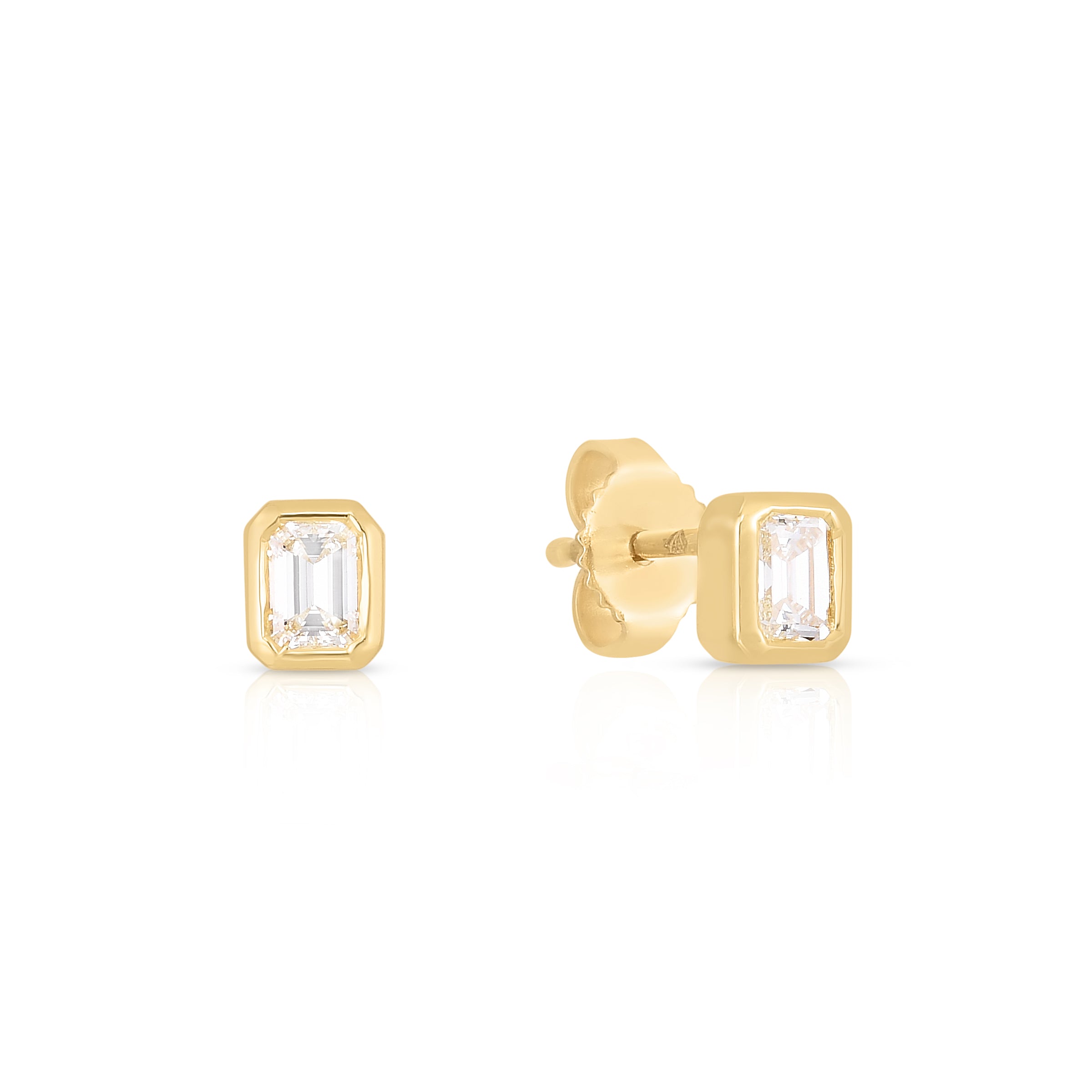 18K YELLOW GOLD GOLD DIAMOND CLASSIC EMERALD CUT SOLITAIRE EARRINGS