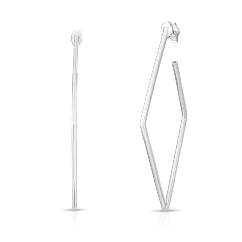 18K WHITE GOLD CLASSIC DIAMOND SQUARE LARGE HOOP EARRINGS