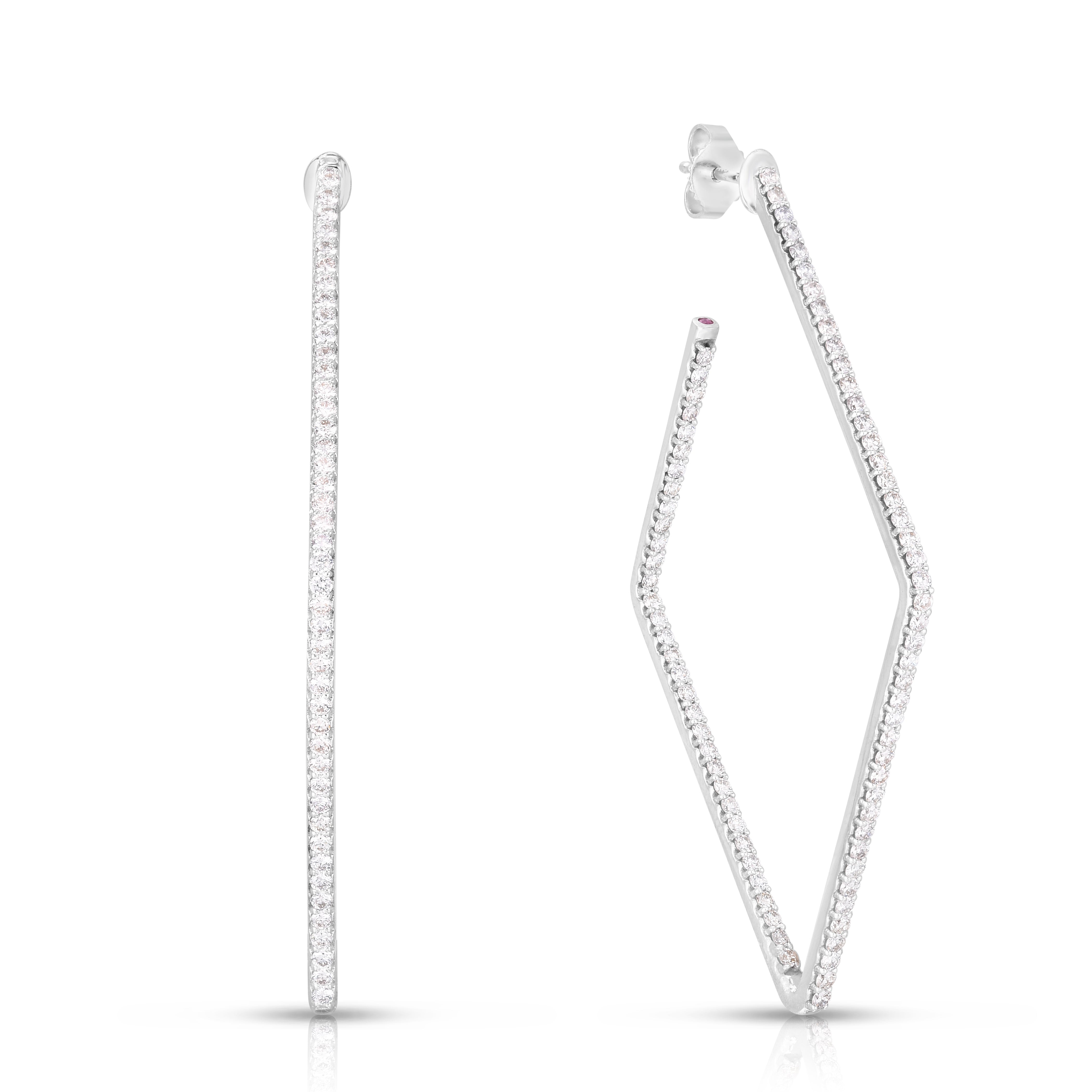 18K WHITE GOLD THE PERFECT DIAMOND HOOP® LARGE GEOMETRIC HOOP EARRINGS - 60MM X 35MM X 2MM