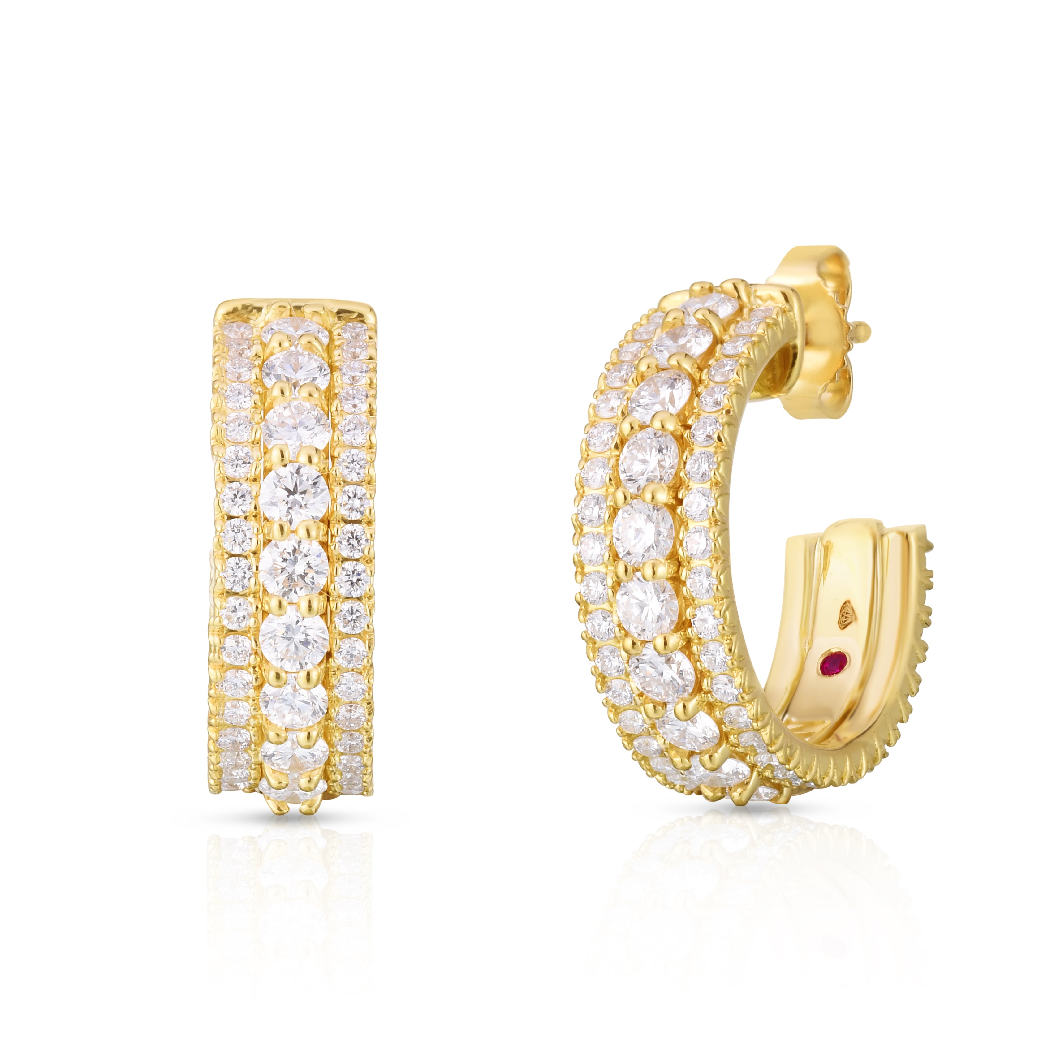 18K YELLOW GOLD SIENA DIAMOND THREE ROW DIAMOND HOOP EARRINGS