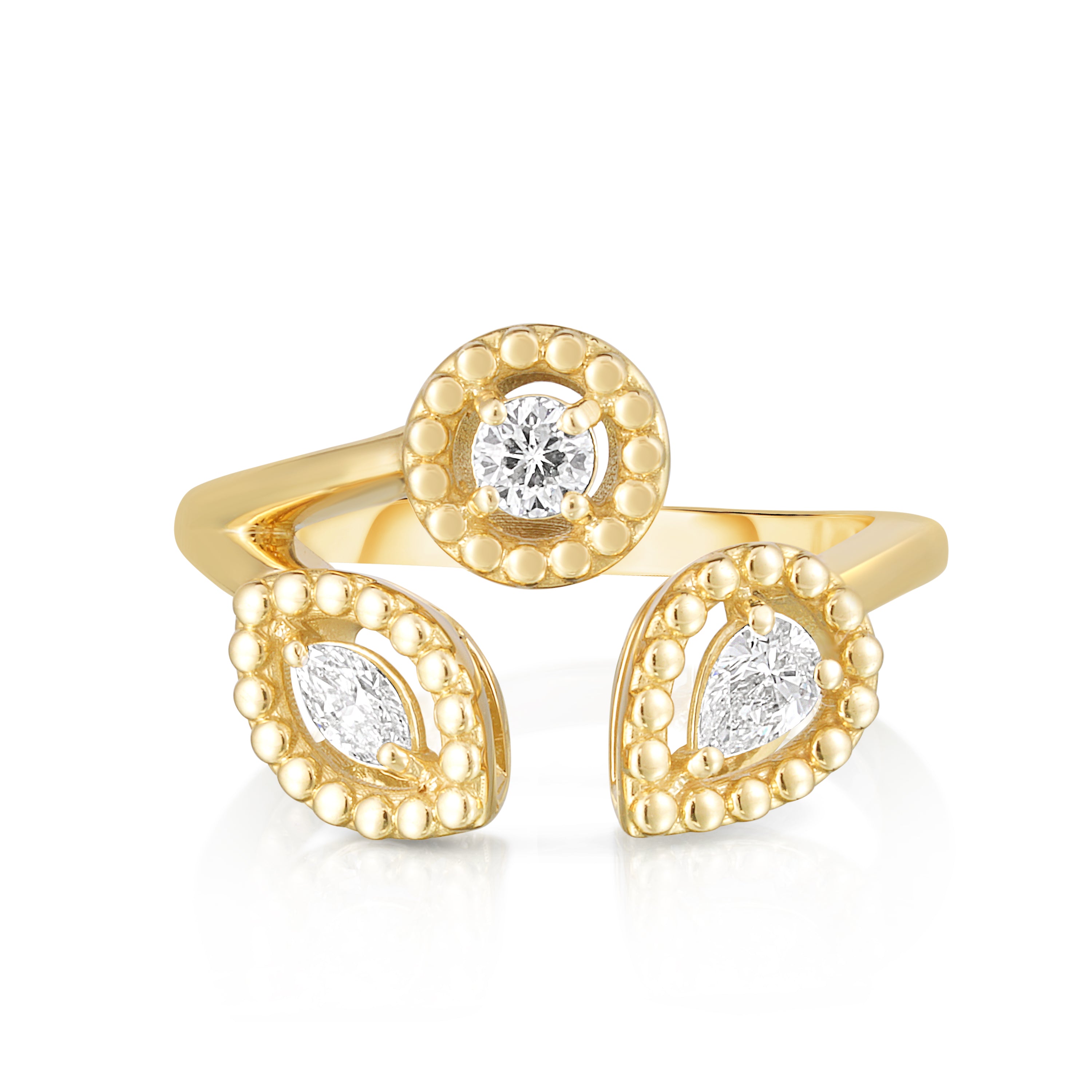 18K YELLOW GOLD DOLCETTO THREE STONE DIAMOND RING