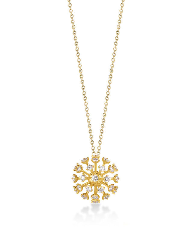 18K YELLOW GOLD DANDELION DIAMOND MEDIUM FLOWER NECKLACE