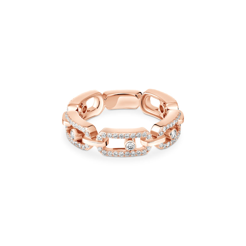 18K Pink Gold Diamond Move Link Pavé Ring