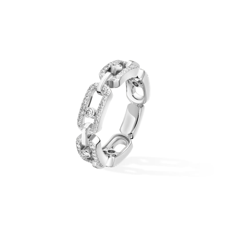 18K White Gold Diamond Move Link Pavé Ring