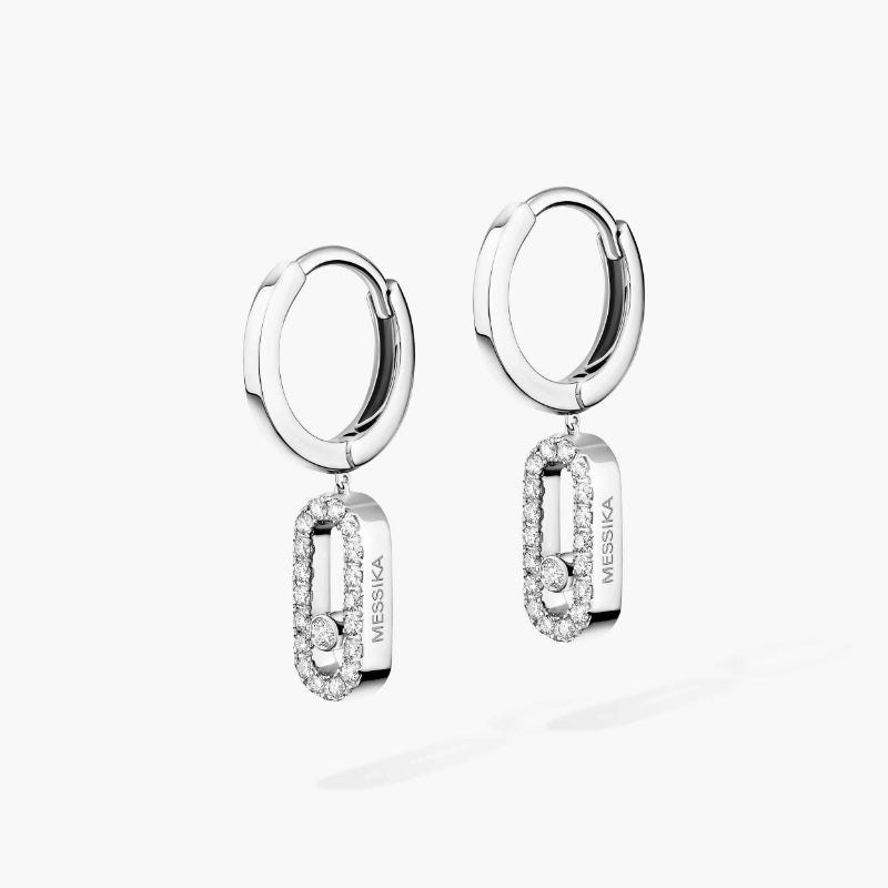 1 Pair of 18K White Gold Diamond Move Uno Hoop Earrings