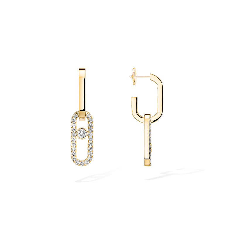 1 Pair of 18K Yellow Gold Diamond Move Link Earrings