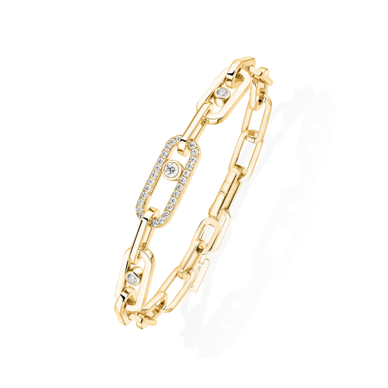 18K Yellow Gold Diamond Move Link Bracelet