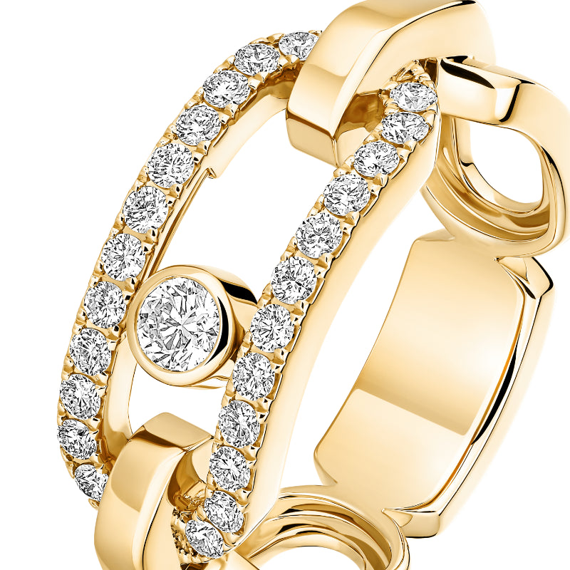 18K Yellow Gold Diamond Move Link Ring