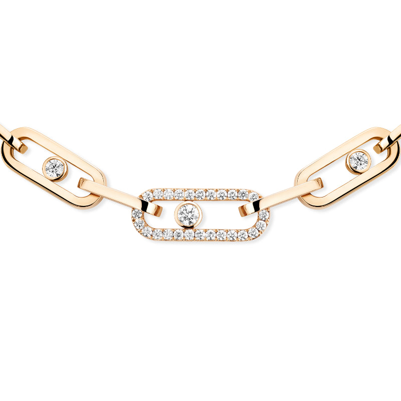 18K Yellow Gold Diamond Move Link Necklace