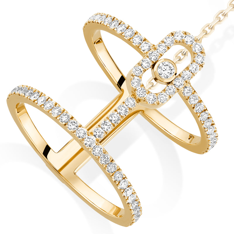 18K Yellow Gold Diamond Move Uno Double Ring