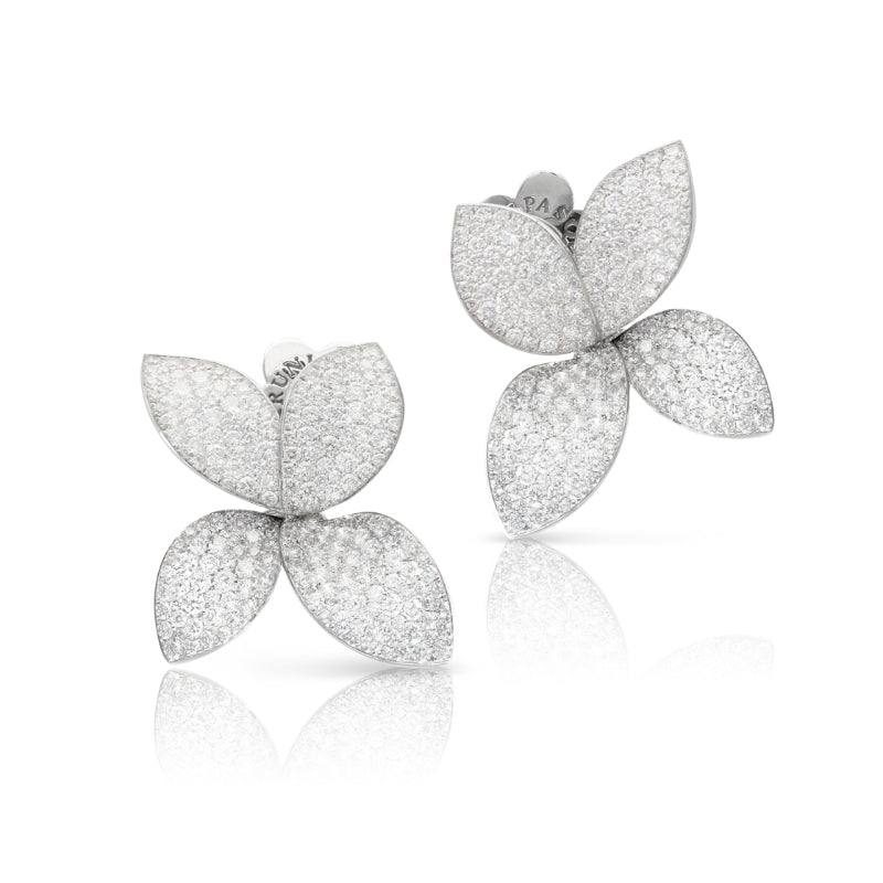 Giardini Segreti Medium Flower Earrings in 18K White Gold with White Diamonds.